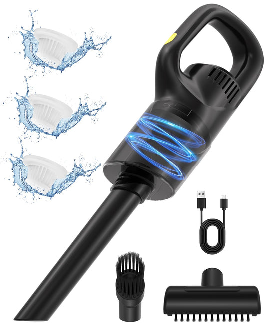 AGOODTO Handheld Vacuum Cordless, Portable Rechargeable Cordless High Power Suction Equipped with 3 Filters, Cleaner for Cars, Homes, Pets, and Offices