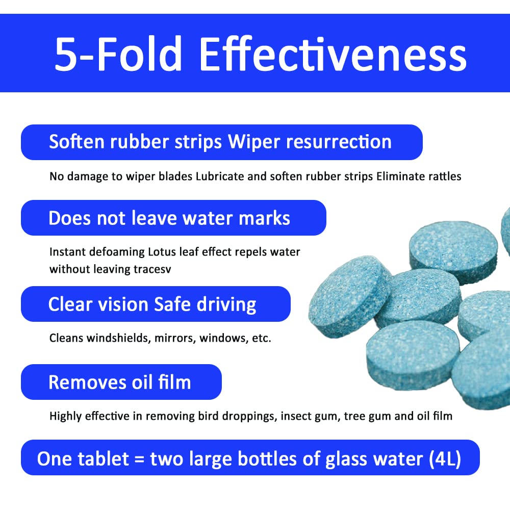 ASUBHA 50PCS Car Windshield Washer Fluid Tablets, Windshield Wipe Fluid, Windshield Washer Fluid Concentrate, Windshield Washer Solid Effervescent, Automotive Glass Cleaner Fit for Car Window Glass