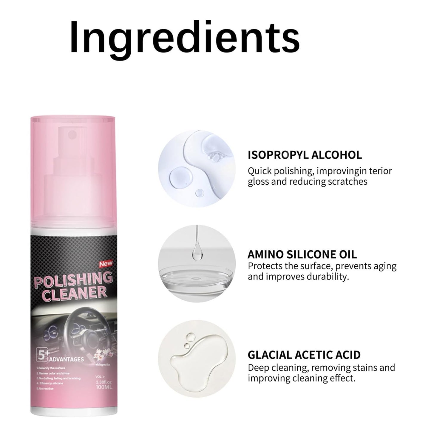 2PCS New Polishing Cleaner Car Interior, Interior Detail Spray, Cleaning & Decontamination, Interior All Purpose Car Cleaner for Rubber, Leather(100ml)