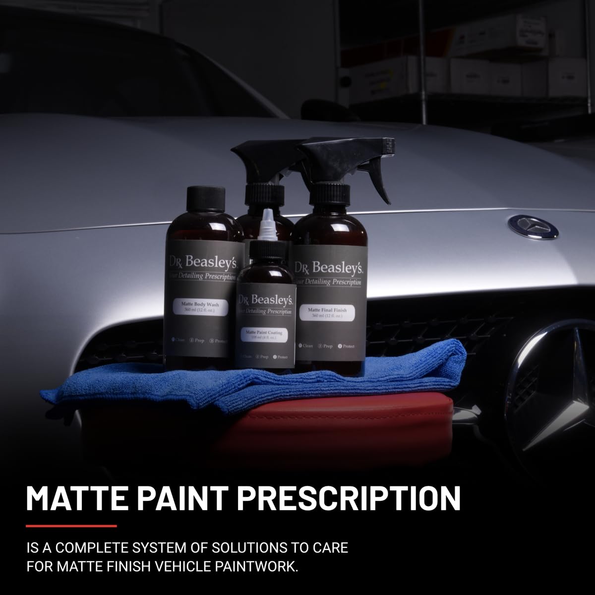 Dr. Beasley's Matte Paint Prescription Detailing Kit, Designed for Matte Cars and Motorcycles, 100% VOC Free, 2 Years of Protection, 4 Piece Set