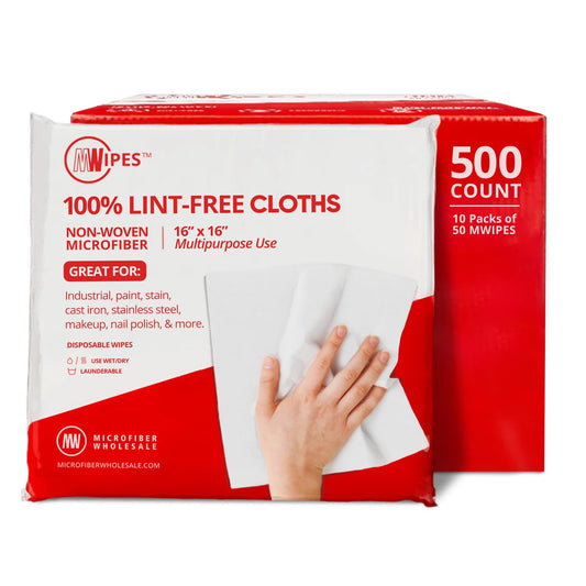 16" x 16" Mwipes Microfiber Disposable Shop Towels for Cleaning - Lint Free (500 Count) - Microfiber Wholesale