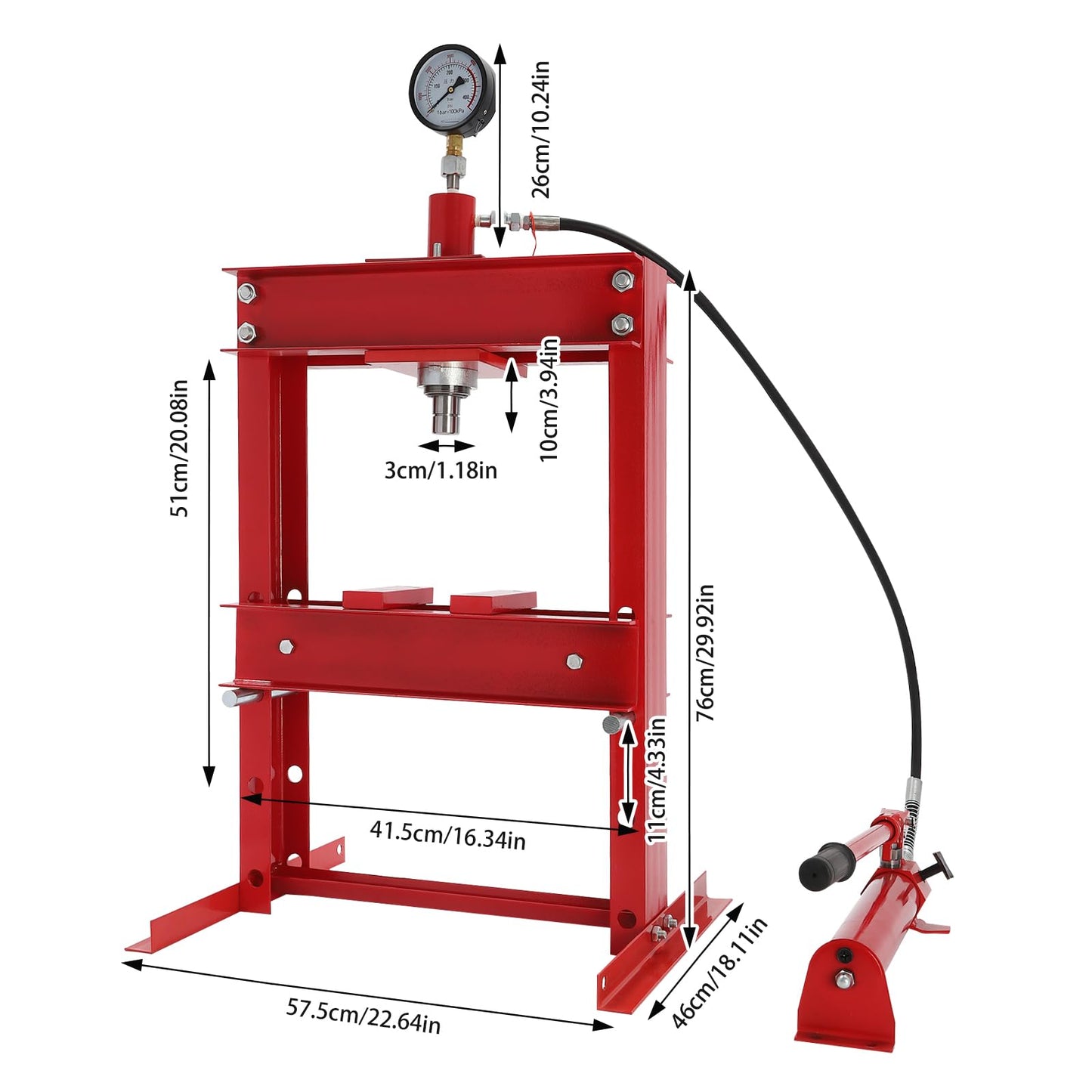 10T Hydraulic Benchtop Press, H-Frame Garage Floor Press, Hydraulic Benchtop Press with Pressure Gauge, Heavy Duty Adjustable Hydraulic Garage Press Machine for Mechanical Workshops, Garages