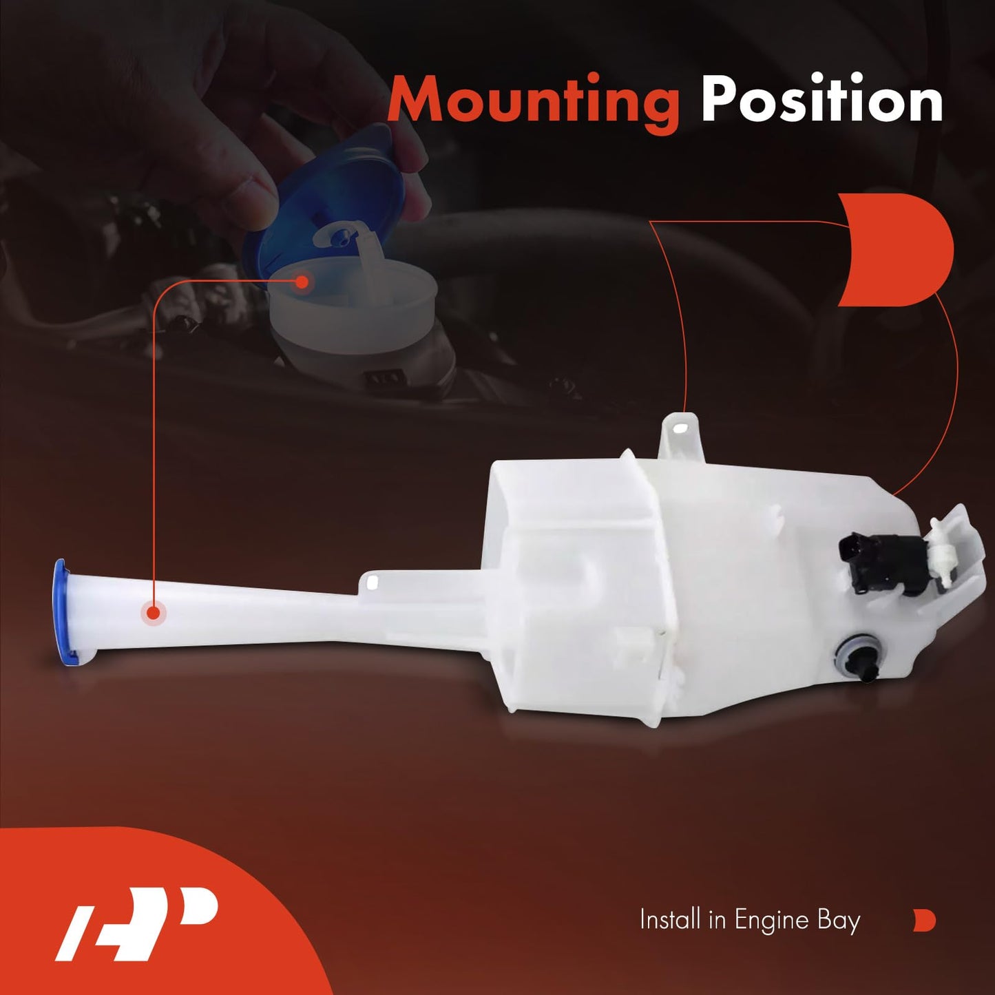 A-Premium Windshield Washer Reservoir Tank Assembly Compatible with Kia Telluride 2020 2021 2022 2023 2024 - with Cap & Fluid Level Sensor & Pump