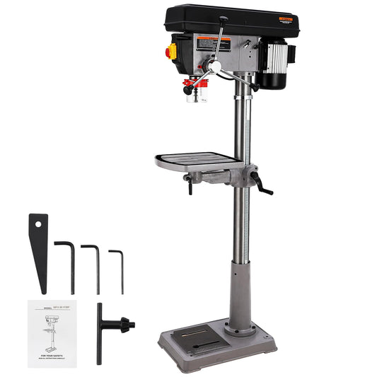 17 in Floor Drill Press, 12 Amp 120V Pure Copper Motor, 200-3630 RPM 16 Variable Speed Cast Iron Bench Drill Press, 0-45° Tilting Worktable, Tabletop Drilling Machine for Wood Metal