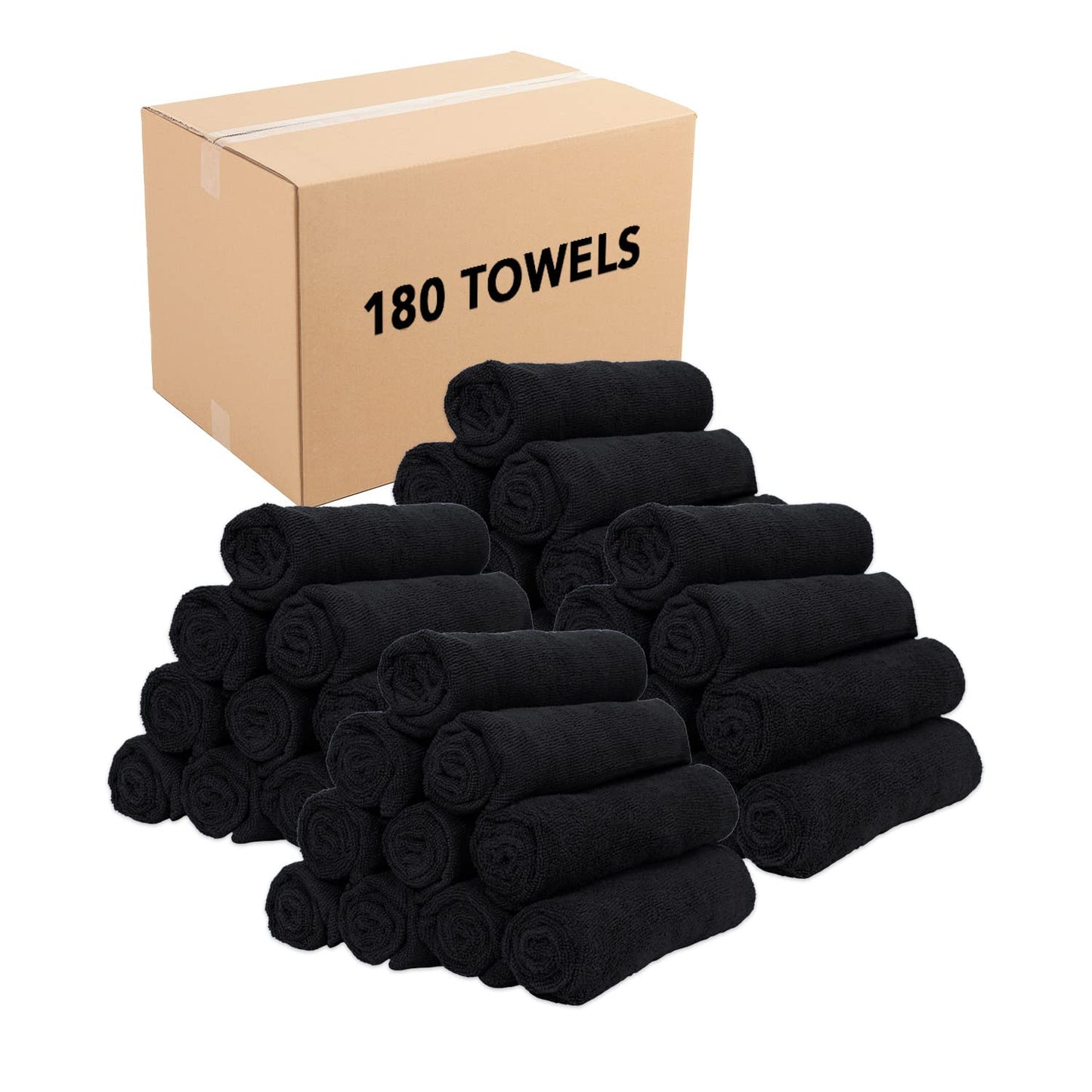 Arkwright Microfiber Gym Towel - Bulk Case of 180 - Super Soft, Quick Dry Workout Sweat Towels, 300 GSM Lightweight & Absorbent for Sports, Working Out, Yoga, and Spa, 16 x 27 in, Black