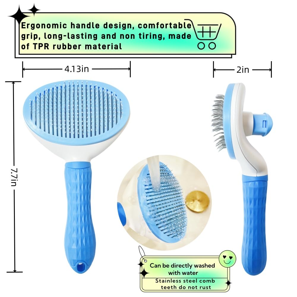 Cat Brush Self Cleaning, Ergonomic Handle,Slicker Cat Brush with Release Button,Tool Suitable for Cats And Dogs Pet Hair Cleaner, Easy to Remove Loose Undercoat 
