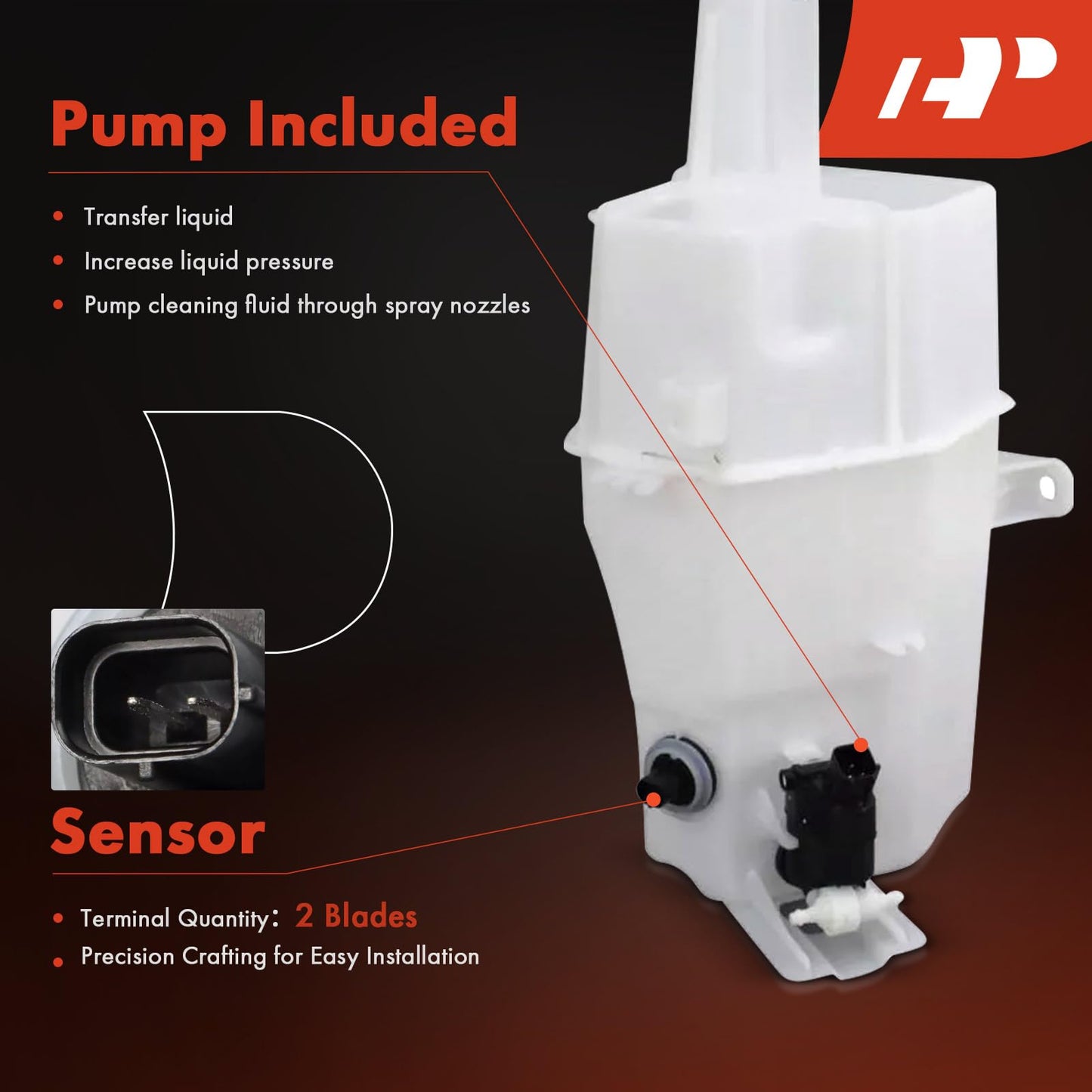 A-Premium Windshield Washer Reservoir Tank Assembly Compatible with Kia Telluride 2020 2021 2022 2023 2024 - with Cap & Fluid Level Sensor & Pump