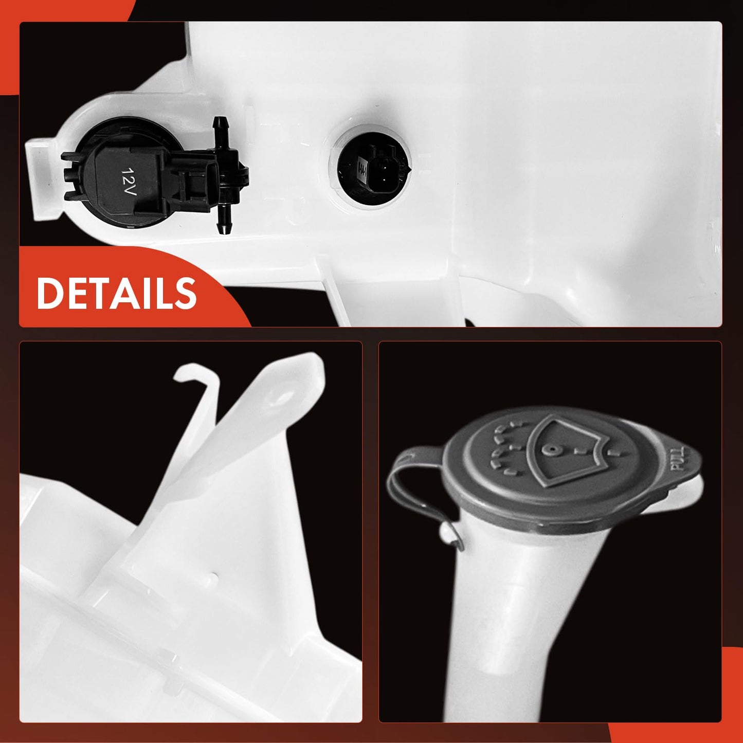 A-Premium Windshield Washer Reservoir Tank Assembly Compatible with Nissan Murano 2019 2020 2021 2022 2023 2024 - with Cap & Washer Pump & Fluid Level Sensor