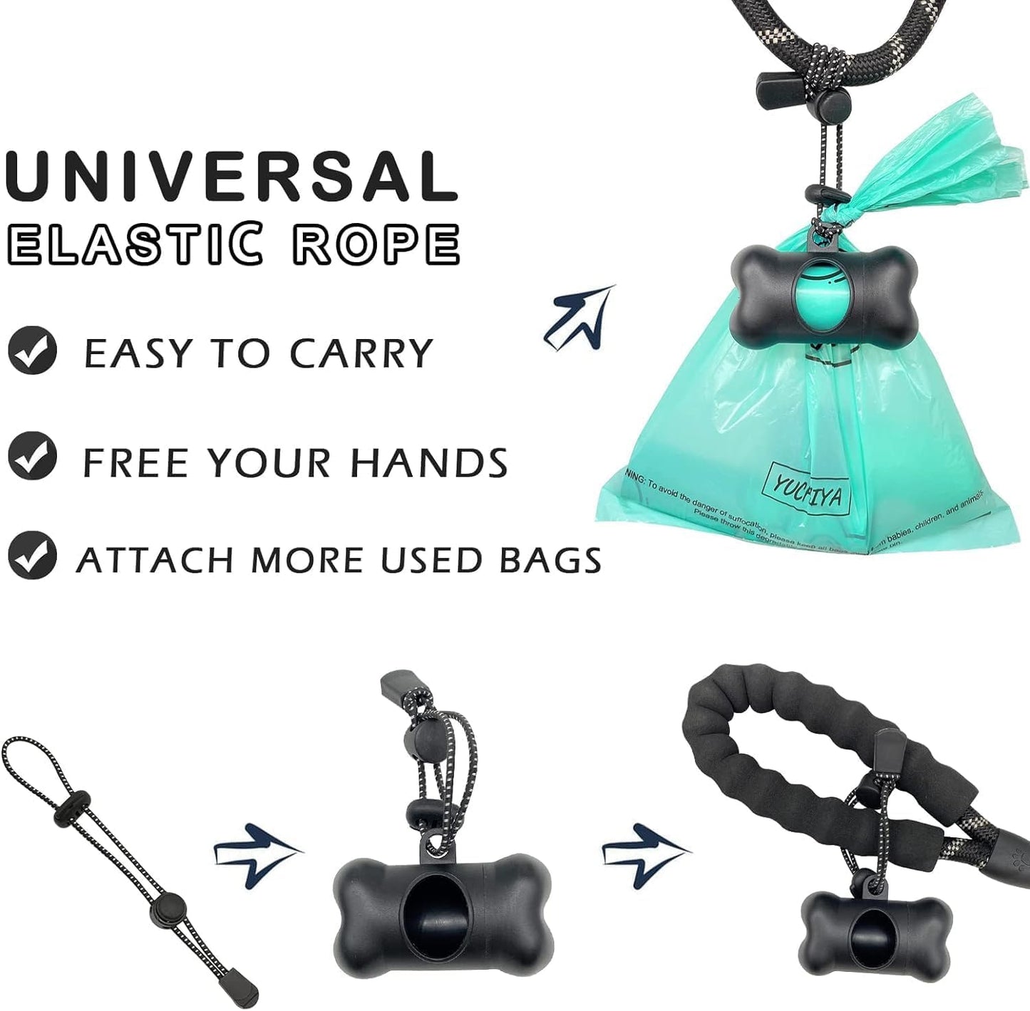 Dog Poop Pickup Bags Holder Dispenser with Standard-Sized Leak-Proof Scented Doggy Waste Bags and Carabiner with Safety Lock&Fastener Never Loose on Leash Lead Again (1 Holder 15 Bags, Black)