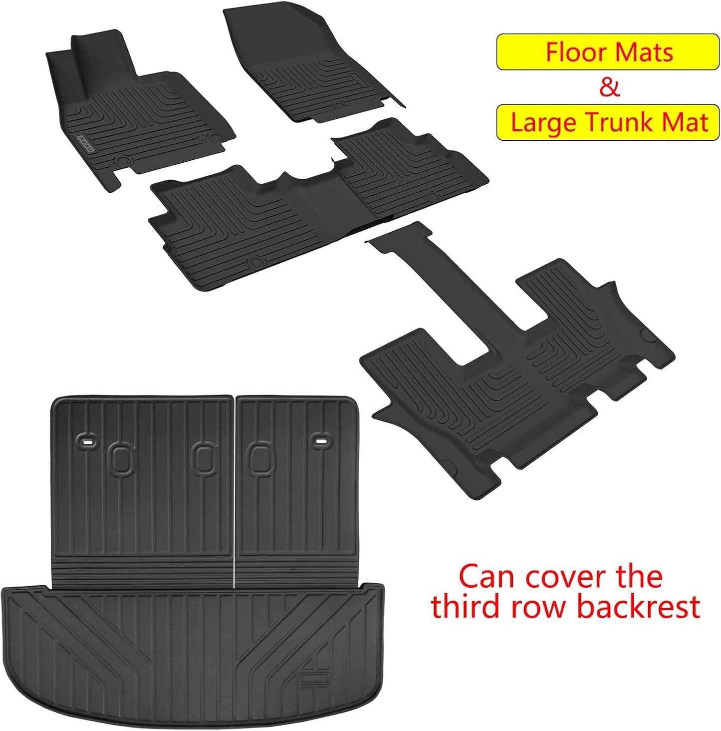 Floor Mats for 2020-2024 2025 Kia Telluride 7/8 Seats, TPE All Weather Protection 3 Rows Car Cargo Liners with Trunk Mat Covering The Backrest Car Accessories