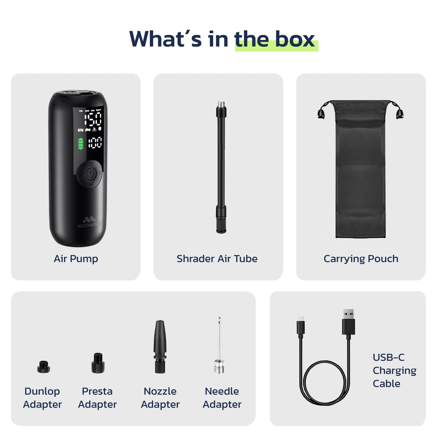 Woowind Tire Inflator Portable Air Compressor, Electric Bike Tire Pump with Gauge, Air Pump for Car Tires, 150PSI, Mobile Air Compressor for Car, Motorcycle