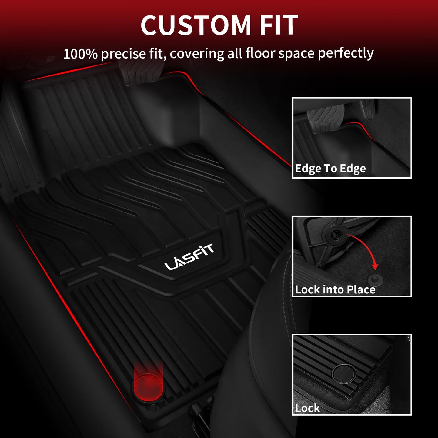 LASFIT Floor Mats for Nissan Altima 2025 2024 2023 2022 2021 2010 2019, Custom Fit All Weather Protection Durable TPE Floor Liners for 2019-2025 Altima S/SL/SR/SV/Platinum 1st & 2nd Row Car Mats,Black