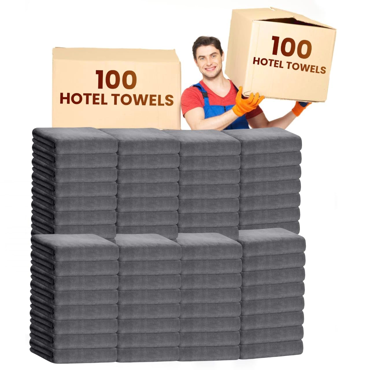 100 Dark Grey Towels | Just $1.8/Towel | Bleach Proof/Safe Bath & Bulk Hand Towels (40x20 Inches) | Light Weight Towels for Commercial Use | Quick Dry, Ultra-Soft Towel (100 Pcs Wholesale Pack)