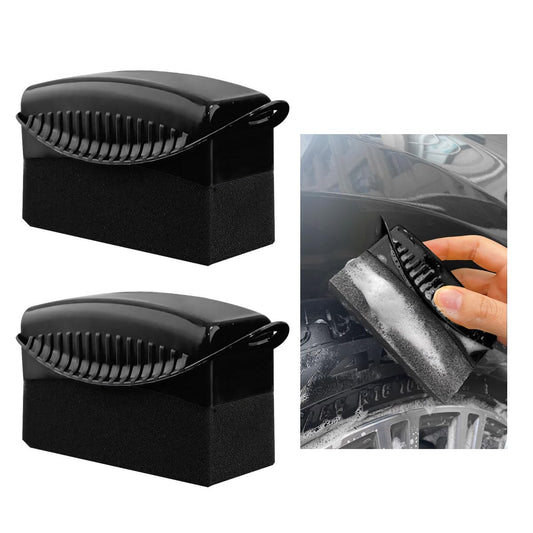 Yourkar 2 PCS Tire Shine Applicator, Flat Dressing Waxing Sponge Pads With Lid Cover, Reusable Polishing Cleaning Foam Applicators With Rectangular Box, Car Accessories (Black)
