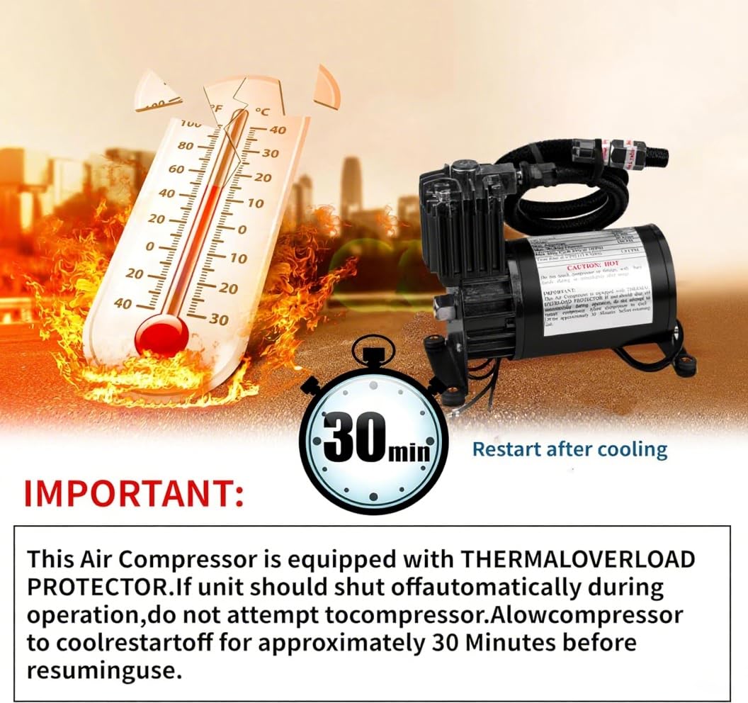 ZHSYMX Universal 150 PSI Horns Heavy Duty Dual Onboard Air Compressor, Replacement for Truck/Car Train Horn/Suspension/Ride/Bag kit/System and All 12v Vehicles like Semi/Pickup Trucks, Black 1/4 NPT
