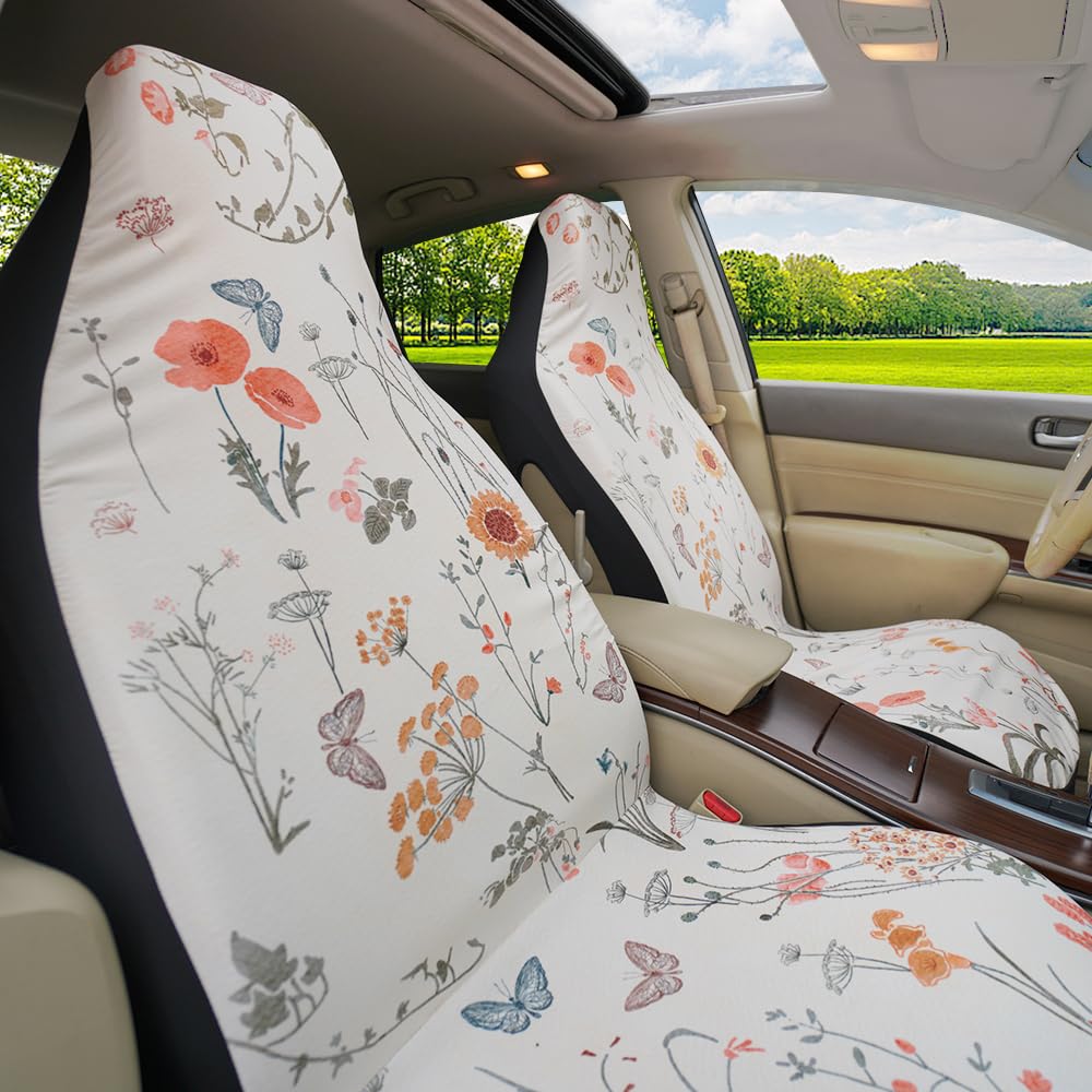 Temdrsuy Boho Car Seat Covers Cute - 2PCS Waterproof Front Seat Covers with Car Drying Towel, Airbag Compatible, Universal Fit for Most Vehicle Car Seat Protector for Women SUV Sedans Truck