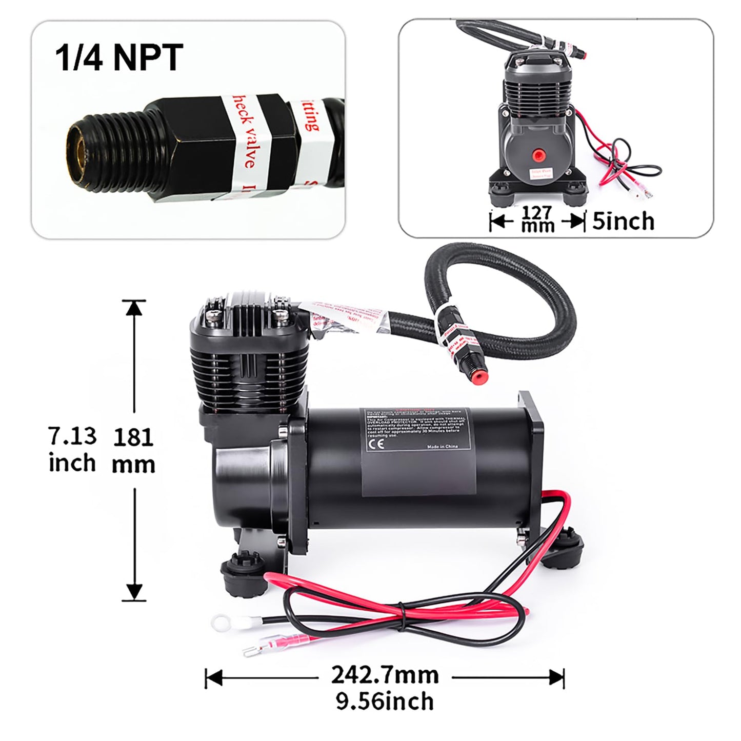 ZHSYMX Ultra Quiet Air Compressor. 300PSI 1/4 NPT Super Silent 69DB Truck/Car Train Horn/Suspension/Ride/Bag kit/System and All 12v Vehicles like Semi/Pickup Trucks Black