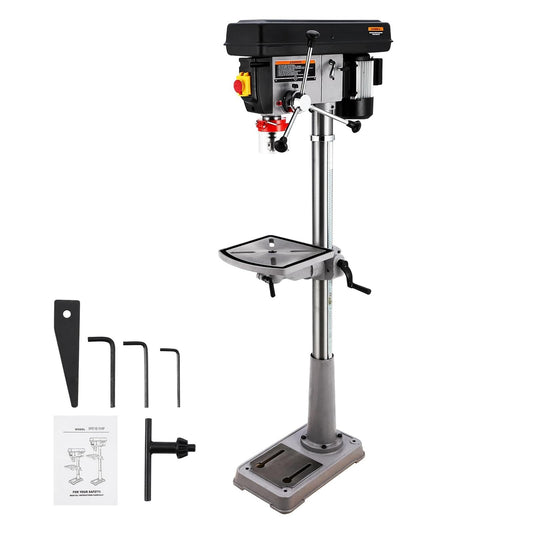15 in Floor Drill Press, 7.5 Amp 120V Pure Copper Motor, 288-3084 RPM Variable Speed Cast Iron Bench Drill Press, 0-45° Tilting Worktable, Tabletop Drilling Machine for Wood Metal