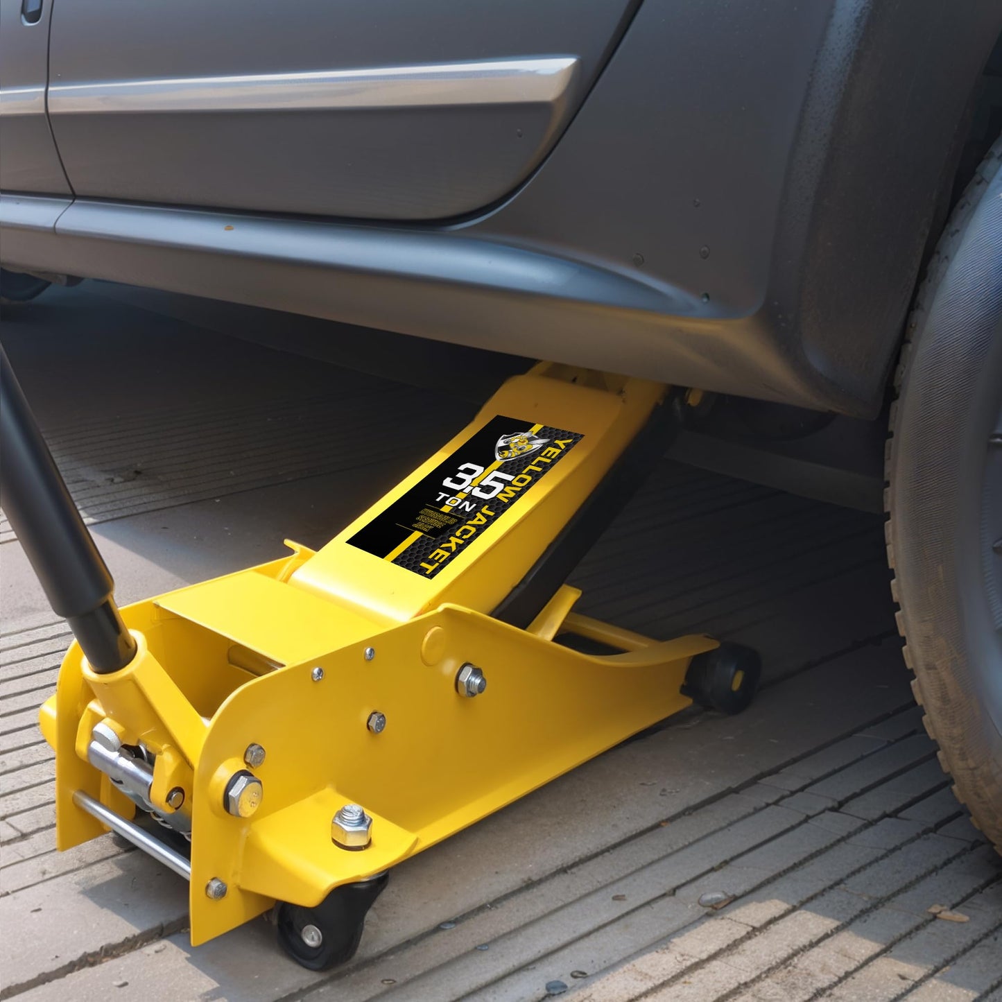 YELLOW JACKET 3.5 Ton Low Profile Floor Jack Quickly Lift Hydraulic Car Jack with Dual Pumps, 7700 lb Capacity