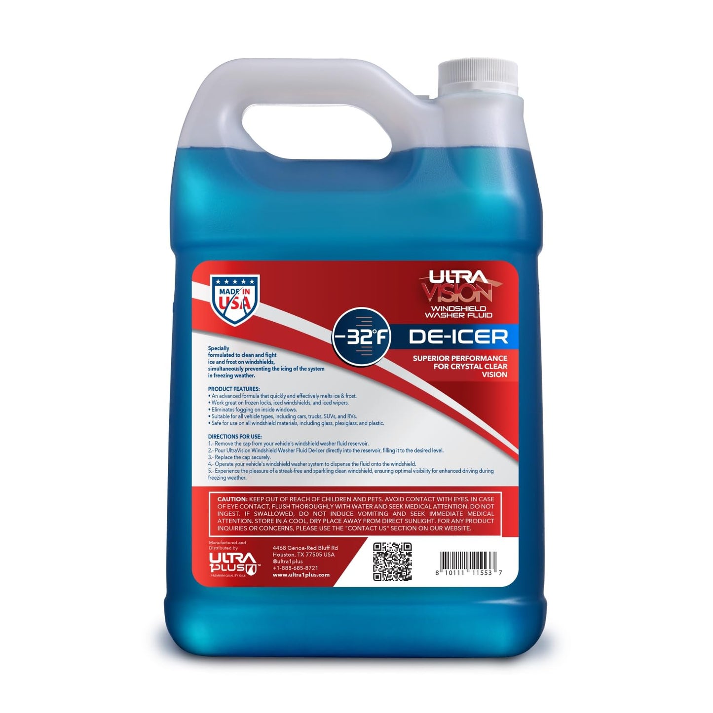 ULTRA 1PLUS De-Icer Windshield Washer Fluid - Advanced Formula for Winter Driving - Clear Vision in Weather Conditions -32F - 1 DeIcer Gallon