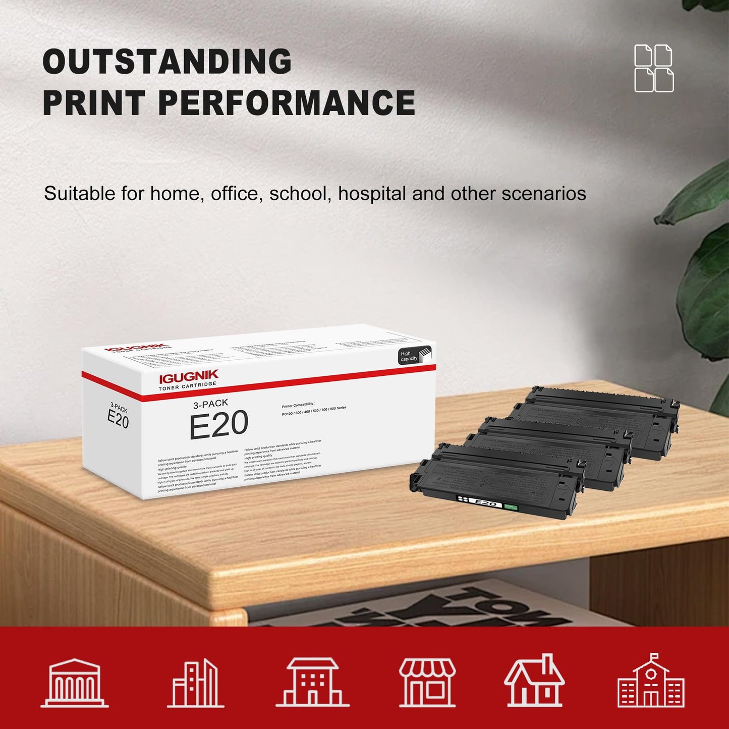 3 Pack E20 Black Toner Cartridge Replacement for Canon E20 Work with PC 100 / 300 / 400 / 530 / 700 / 900 Series| E20