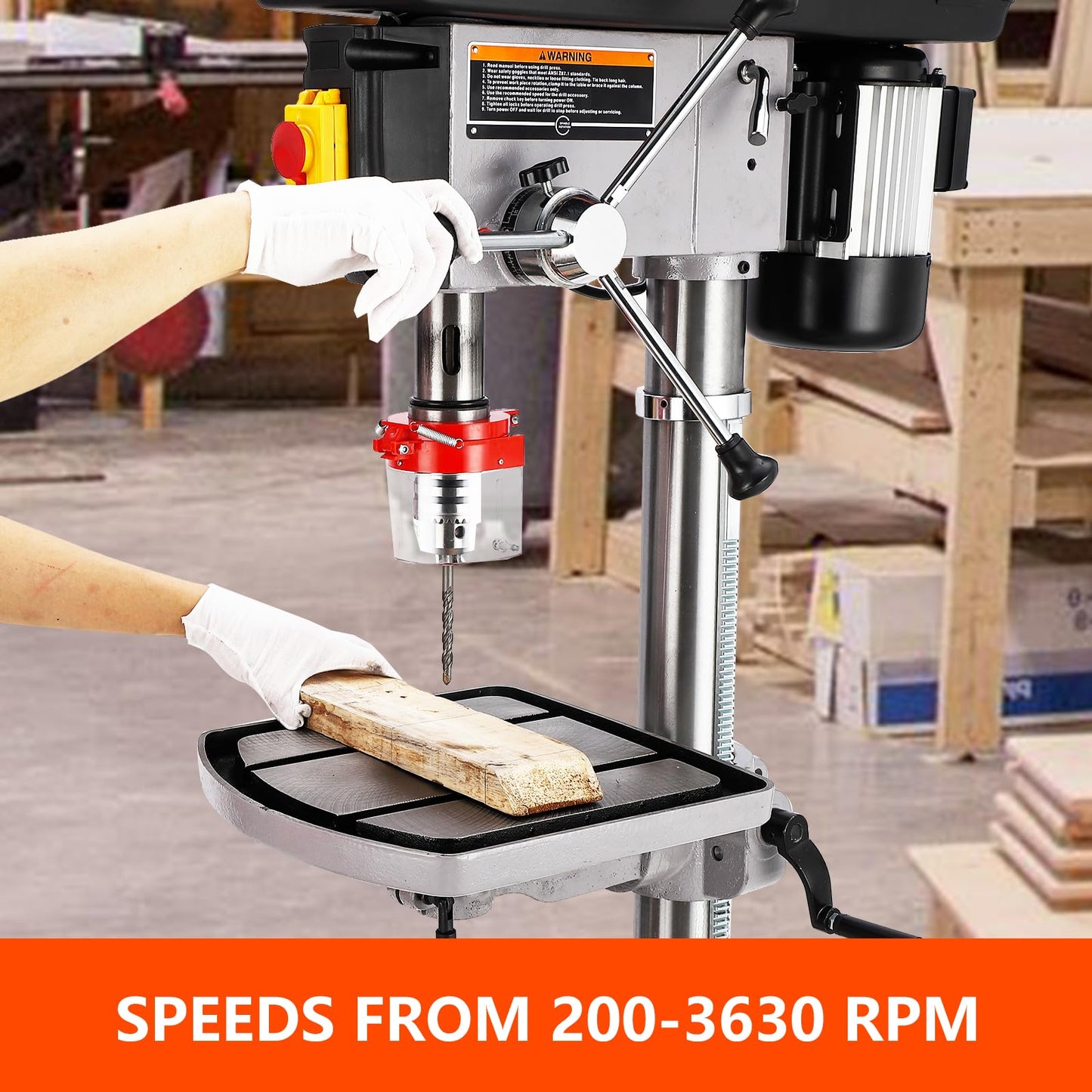 17 in Floor Drill Press, 12 Amp 120V Pure Copper Motor, 200-3630 RPM 16 Variable Speed Cast Iron Bench Drill Press, 0-45° Tilting Worktable, Tabletop Drilling Machine for Wood Metal