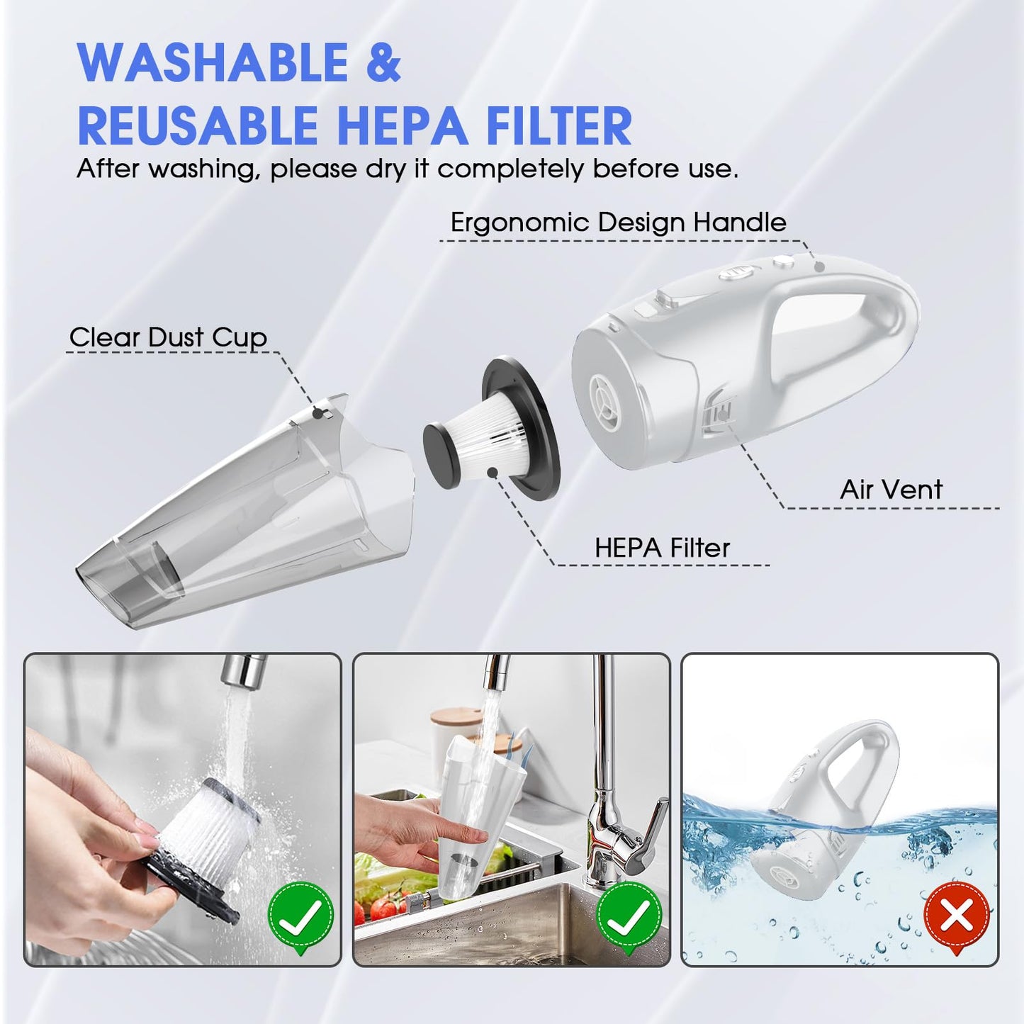 YOOHI Handheld Vacuum Cordless Rechargeable,Car Vacuum Cleaner with LED Light/Multi Accessories, 1.5lbs Lightweight Hand Vacuum Cordless Rechargeable for Car and Home, Mine Portable Vacuum