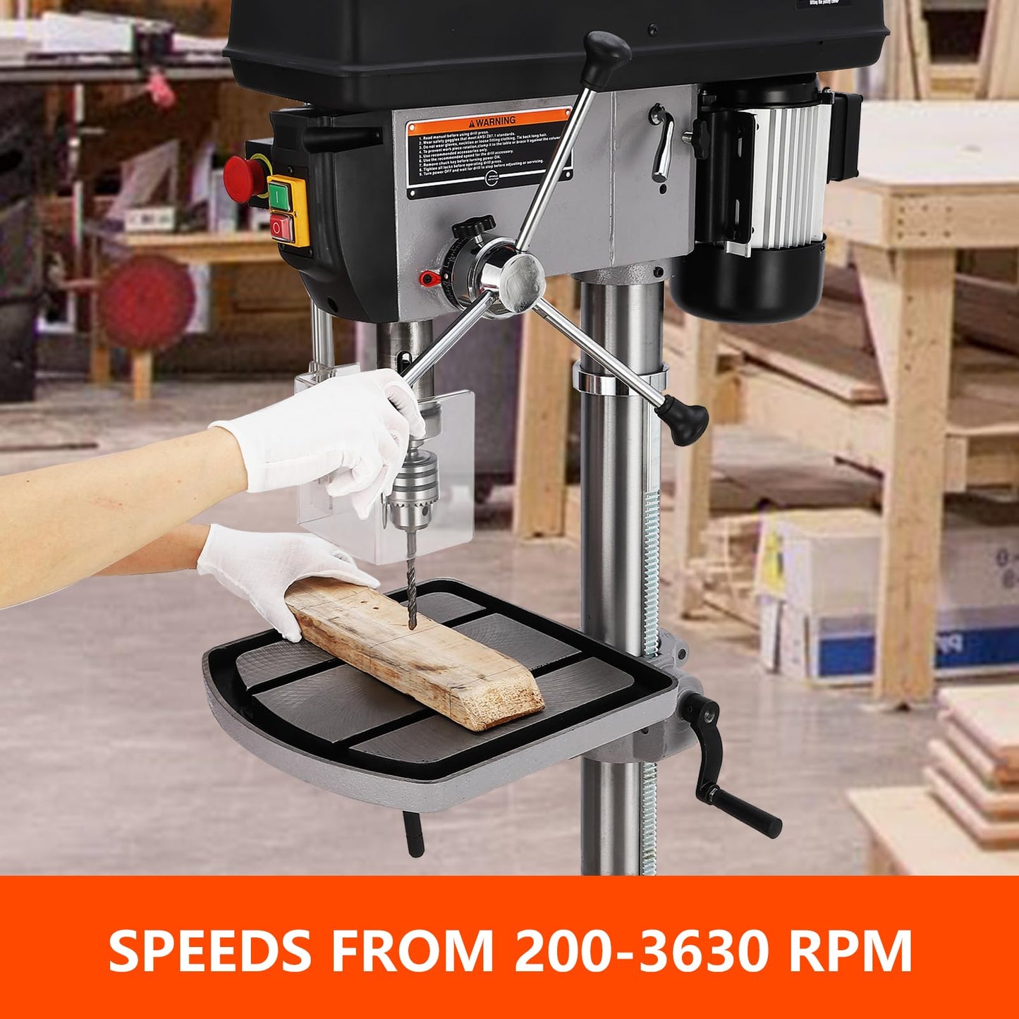 17 in Floor Drill Press with Swing-away Safety Guard, 12 Amp 120V Pure Copper Motor, 200-3630 RPM Variable Speed, 0-45° Tilting Worktable, Tabletop Drilling Machine for Wood Metal