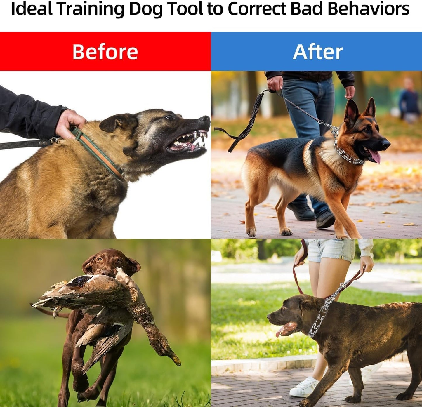 Aheasoun Prong Collars for Dogs, No Pull Dog Collar, Dog Training Collar for Large Medium Small Dogs, Stainless Steel Adjustable with Comfort Rubber Tips (Large, 4.0mm, 23.6-Inch)