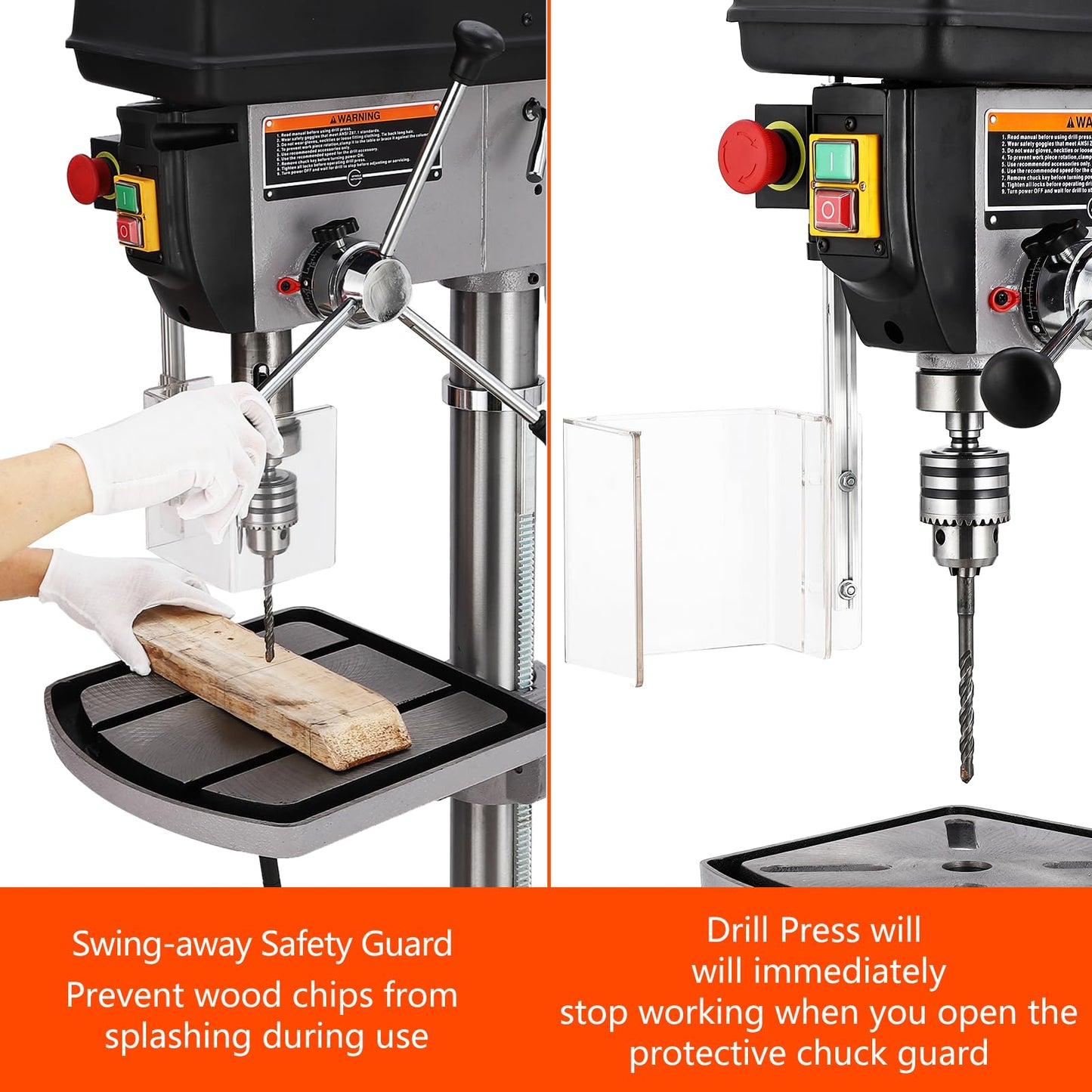 17 in Floor Drill Press with Swing-away Safety Guard, 12 Amp 120V Pure Copper Motor, 200-3630 RPM 16 Variable Speed, 0-45° Tilting Worktable, Tabletop Drilling Machine for Wood Metal