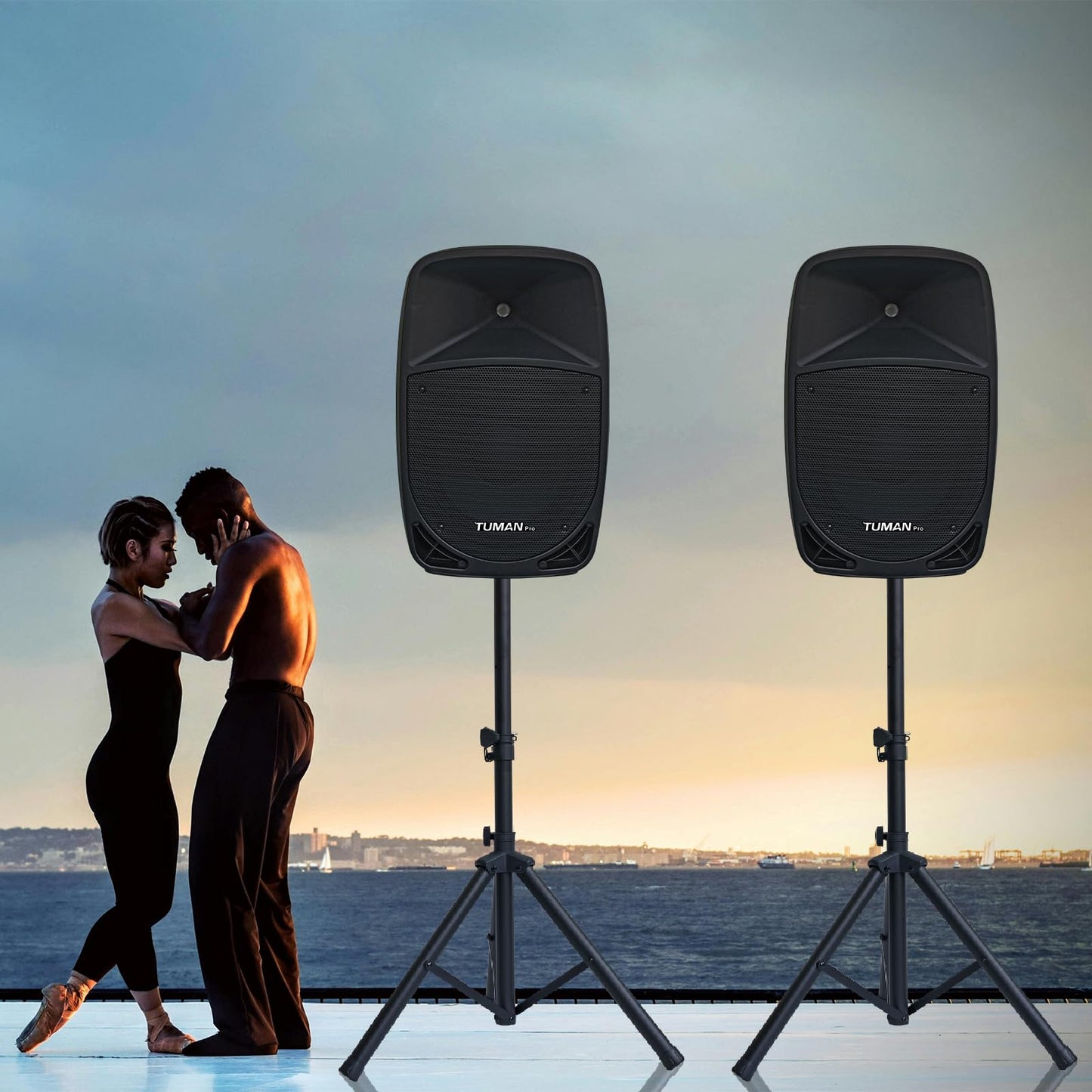 12inch PA Speaker System, 1000W High Powered Bluetooth Compatible Active + Passive Pair Outdoor Sound Speakers, Outdoor Karaoke Machine,FM Radio, Remote Control, 2 Speaker Stand, Supports SD Card/USB