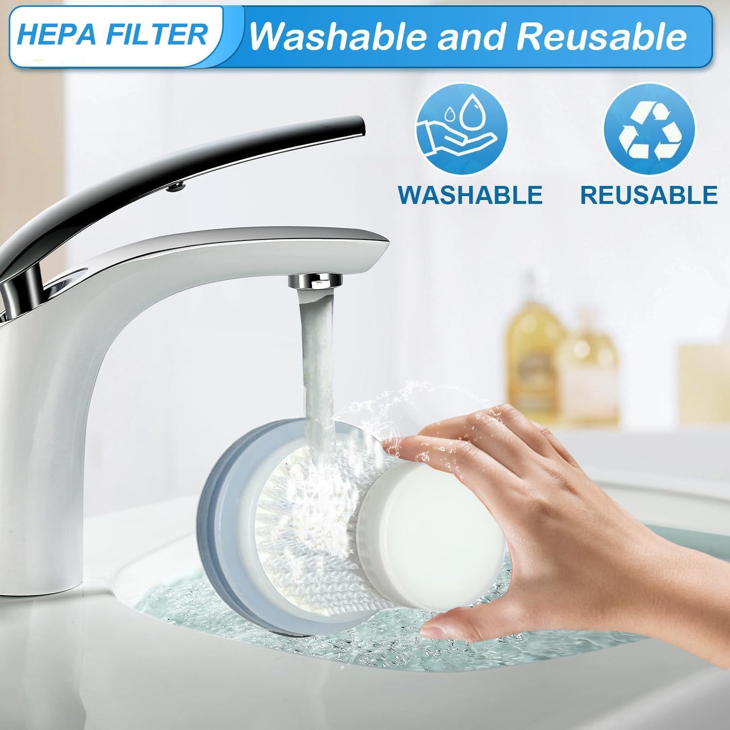 6Pack Hepa Filters Replacement Compatible with Drecell VC021 Car Vacuum Cleaner, and autozen M4 Car Vacuum. Washable and Reusable Hepa Filters Works with Drecell Car Vacuum.