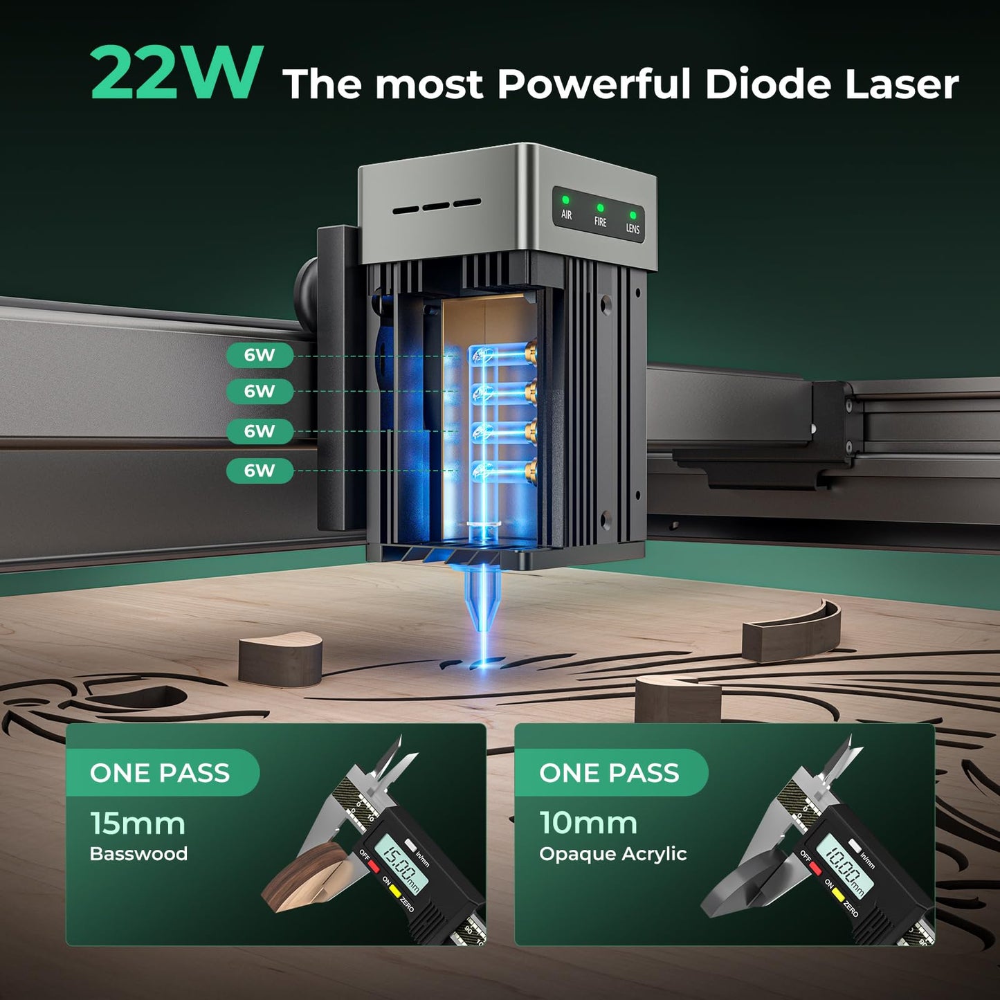 CREALITY FALCON2 22W Laser Engraver Machine with Air Assist and Rotary Roller, 220W High Accuracy Laser Engraver and Cutter Machine for Cylindrical Objects, 25000mm/min Faster Engraving