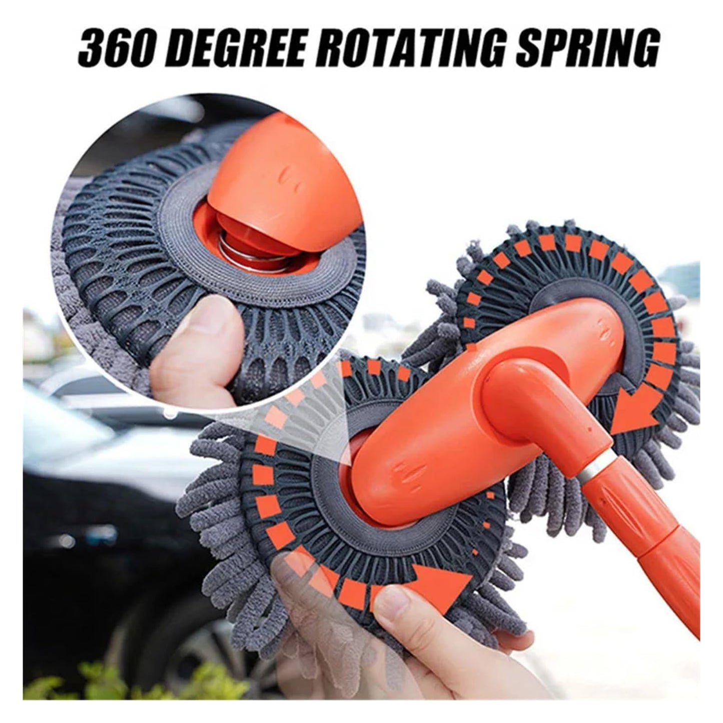 ARTYNSH Car Washer Mop Foam Wash Brush Double Brush Head Roof Window Cleaning Maintenance Three-Section Telescopic Mop Car Accessories(1 Mop and 1 Mop Head)