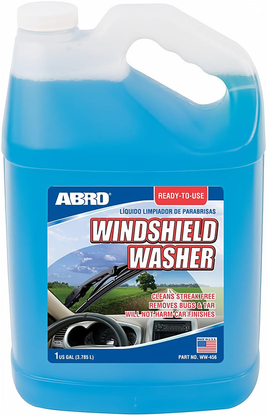 ABRO Windshield Washer Fluid Ready to Use Formula - 1 Gallon, Pre-Mixed, Streak-Free Cleanliness, 2-In-1 Removes Bugs & Tar