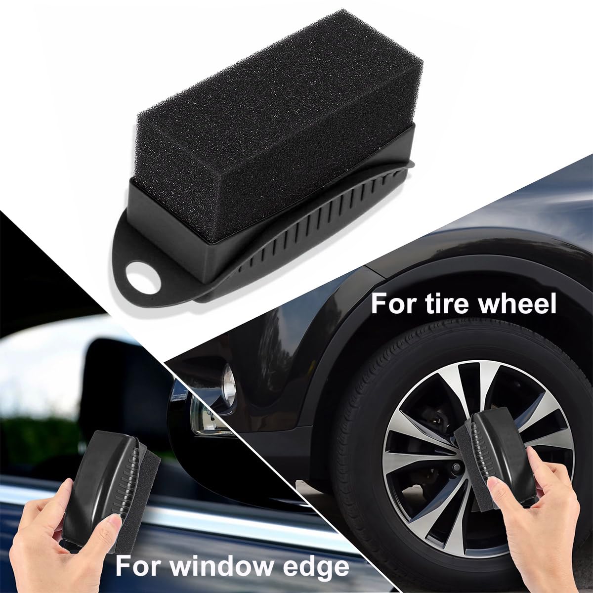 Yourkar 2 PCS Tire Shine Applicator, Flat Dressing Waxing Sponge Pads With Lid Cover, Reusable Polishing Cleaning Foam Applicators With Rectangular Box, Car Accessories (Black)