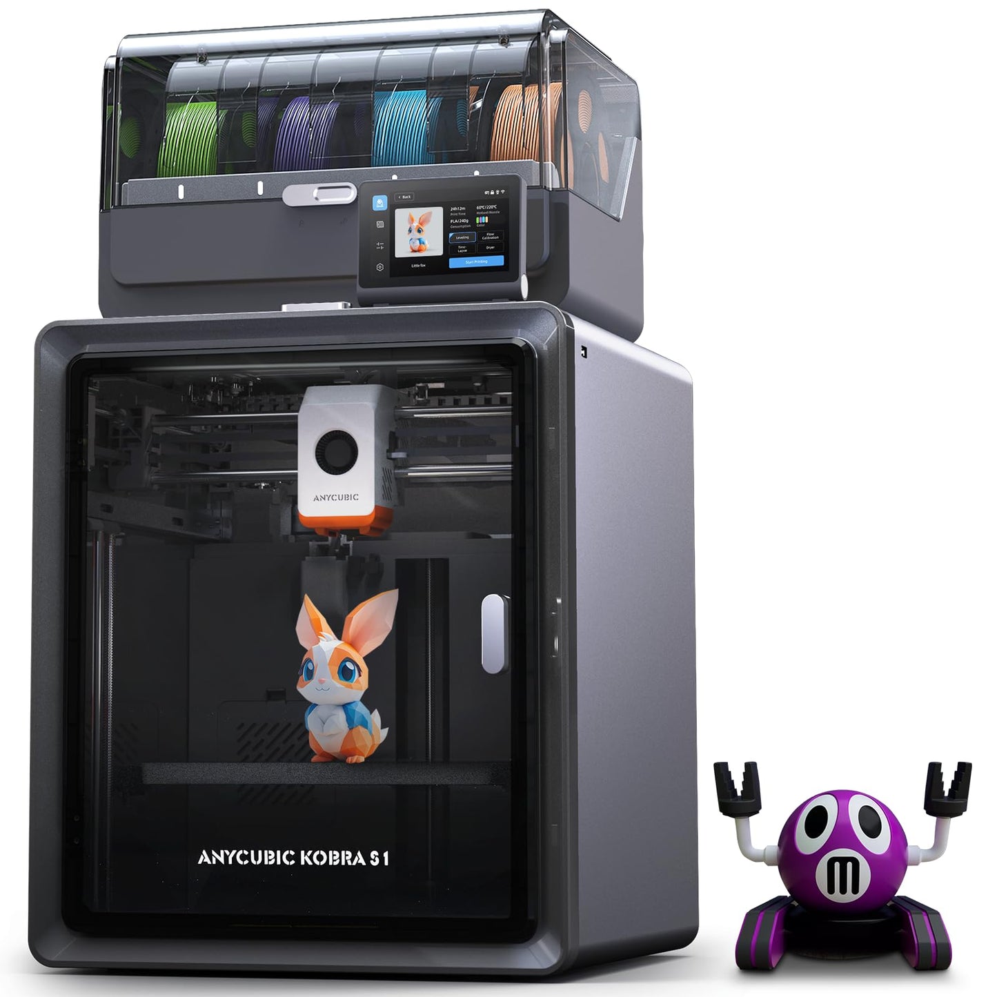 Anycubic Kobra S1 Combo 3D Printer, 4 Stunning Multicolor with Anycubic ACE PRO, 600mm/s High Speed and 320℃ Hotend Free-Clog Extruder, Intelligent Drying While Printing, Built-in Camera 250*250*250mm
