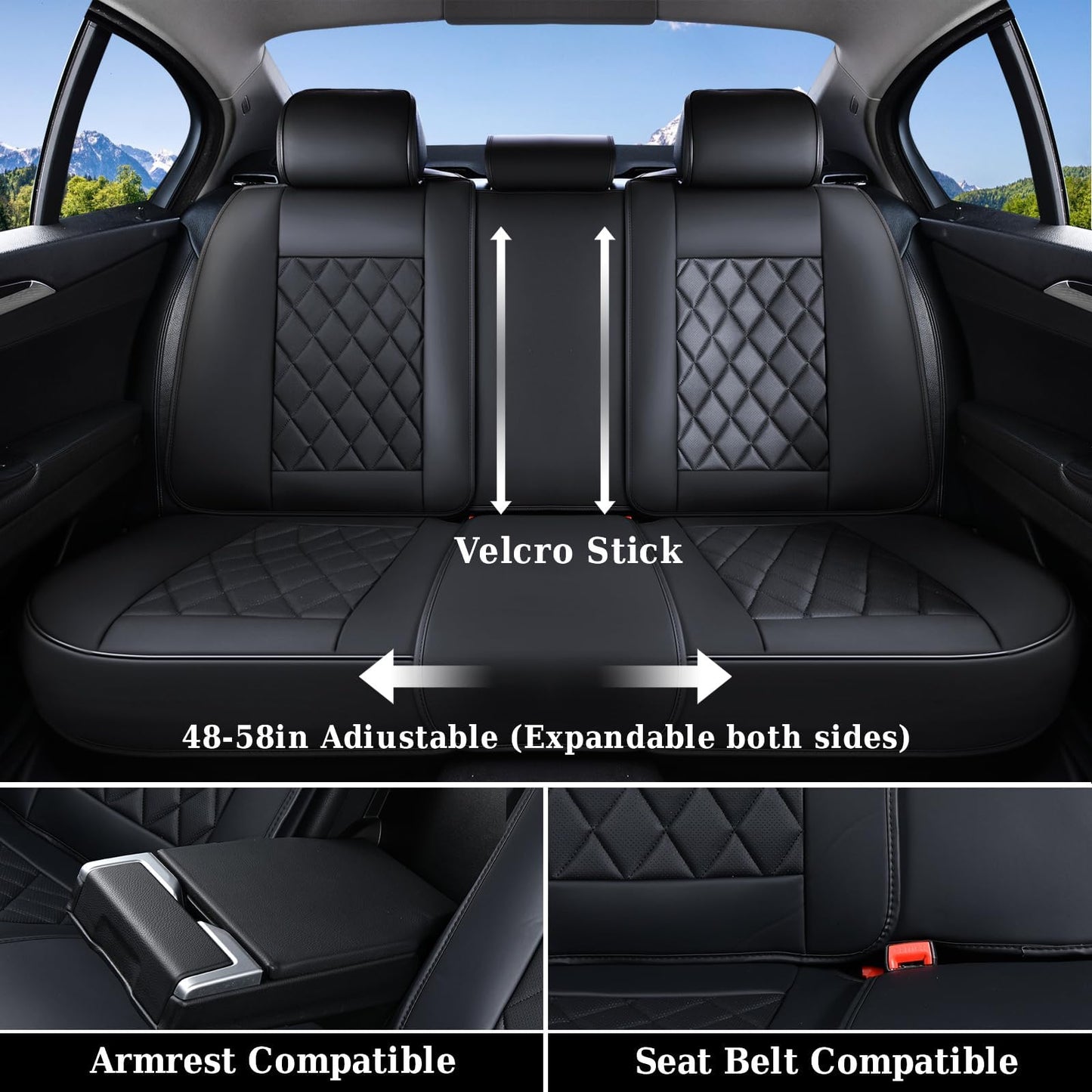 Coverado Car Seat Covers Full Set, Front and Back Seat Covers for Cars, Luxury Faux Leather Waterproof Seat Covers, Black Car Seat Covers, Car Seat Protector Accessories Universal Fit Most Vehicles