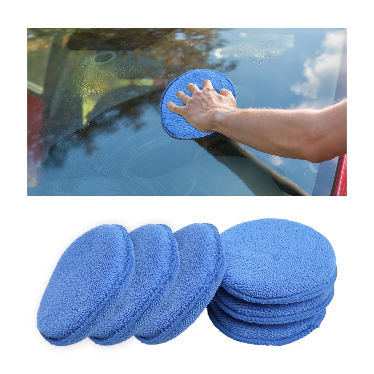 Ziciner 6 Pack Car Microfiber Applicator Pads, Car Wax Foam Buffing and Cleaning Pads, Tire Shine Applicator, Ultra Soft Wash Sponge for Cars, 5 Inch Diameter in Round
