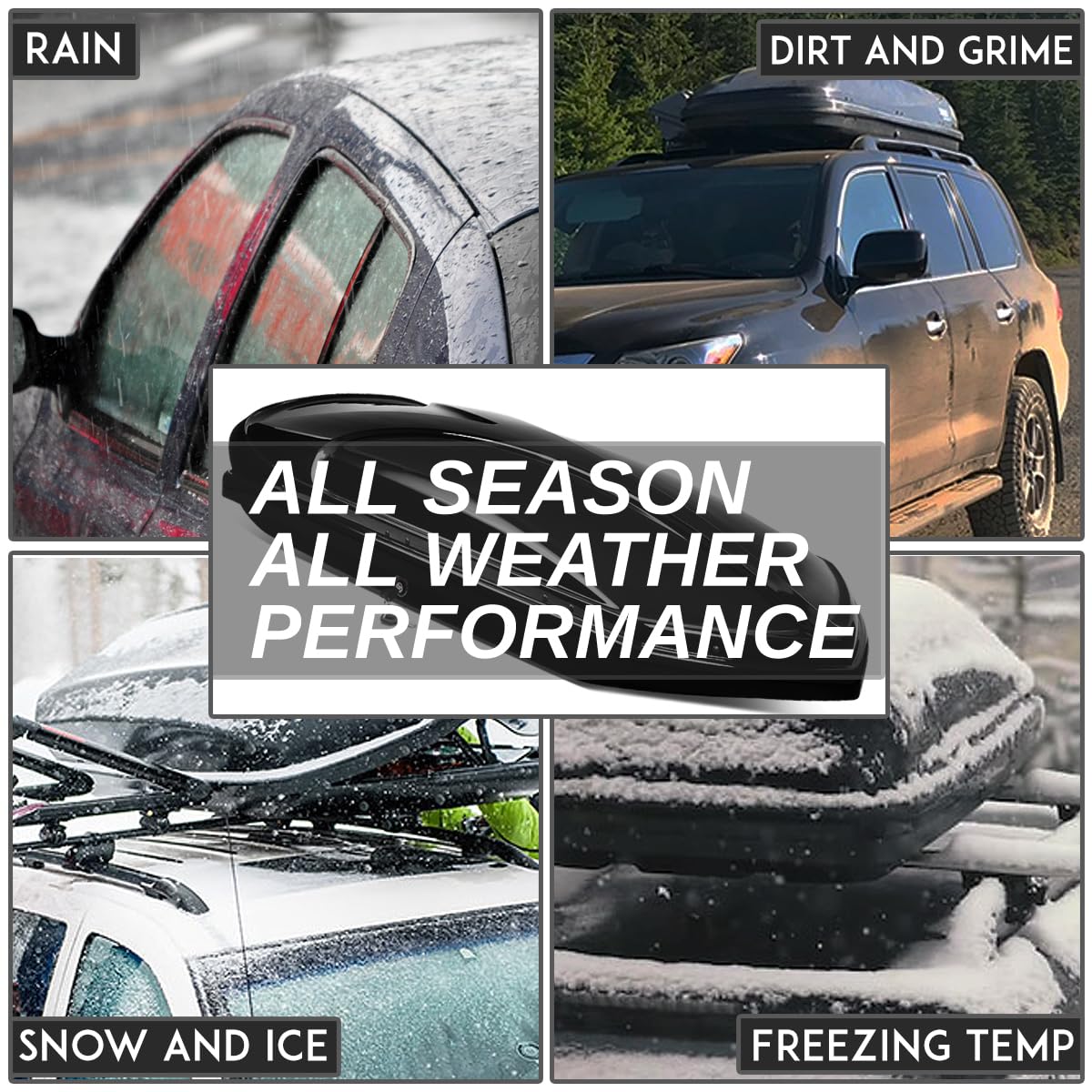 12.5 cu. ft. Rooftop Cargo Box and 120cm Adjustable Aluminum Roof Rail Cross Bars with Lock and Keys Included 67" L x 30" W x 13" H Hard Shell Waterproof Car Roof Luggage Carrier