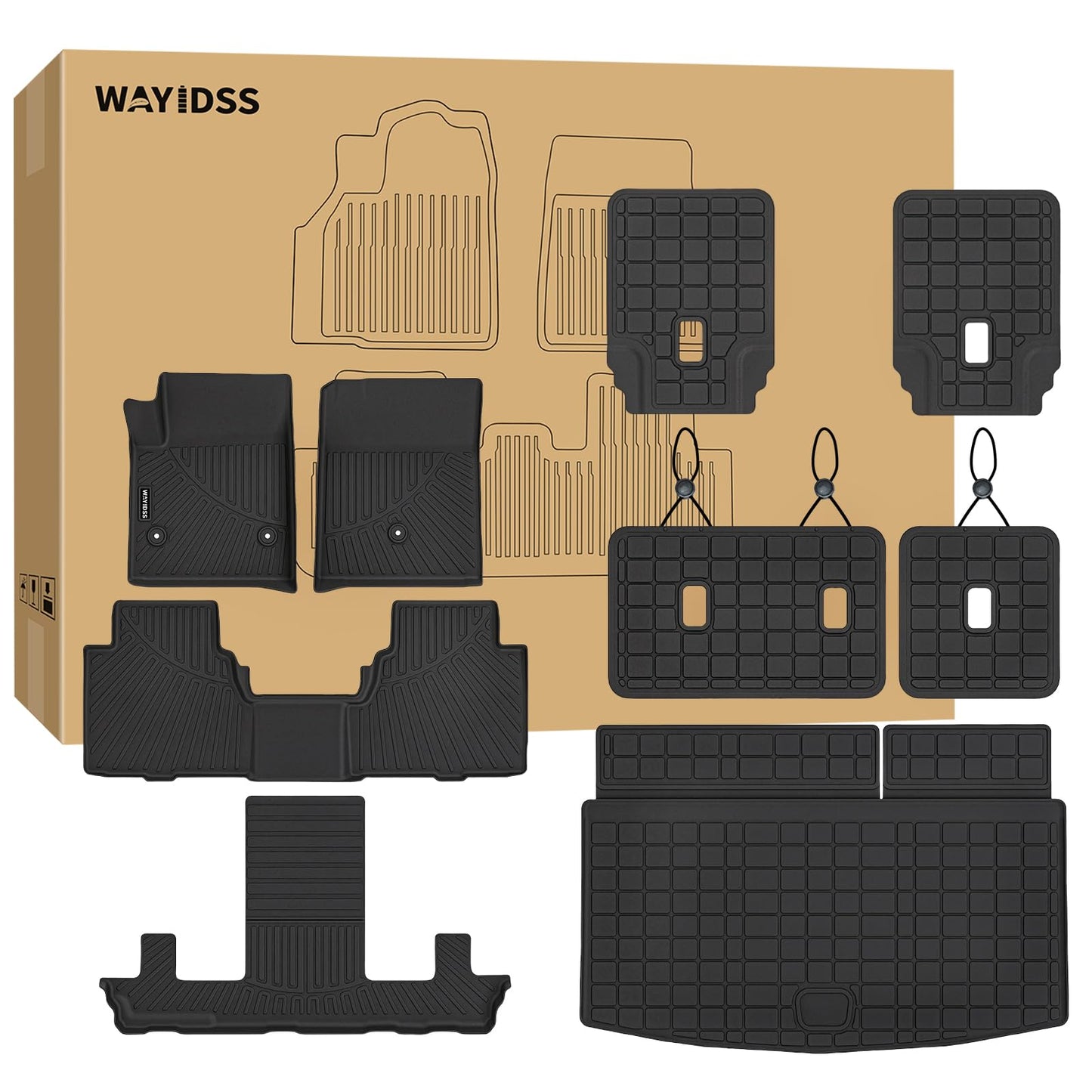 Floor Mats for 2025 Cadillac Escalade IQ 7 Seats&Cargo Mat with Backrest Protection&2nd Row Kick mat, TPE All Weather Protection Full Set Car Liners Accessories Covering The Backrest Mat-Black