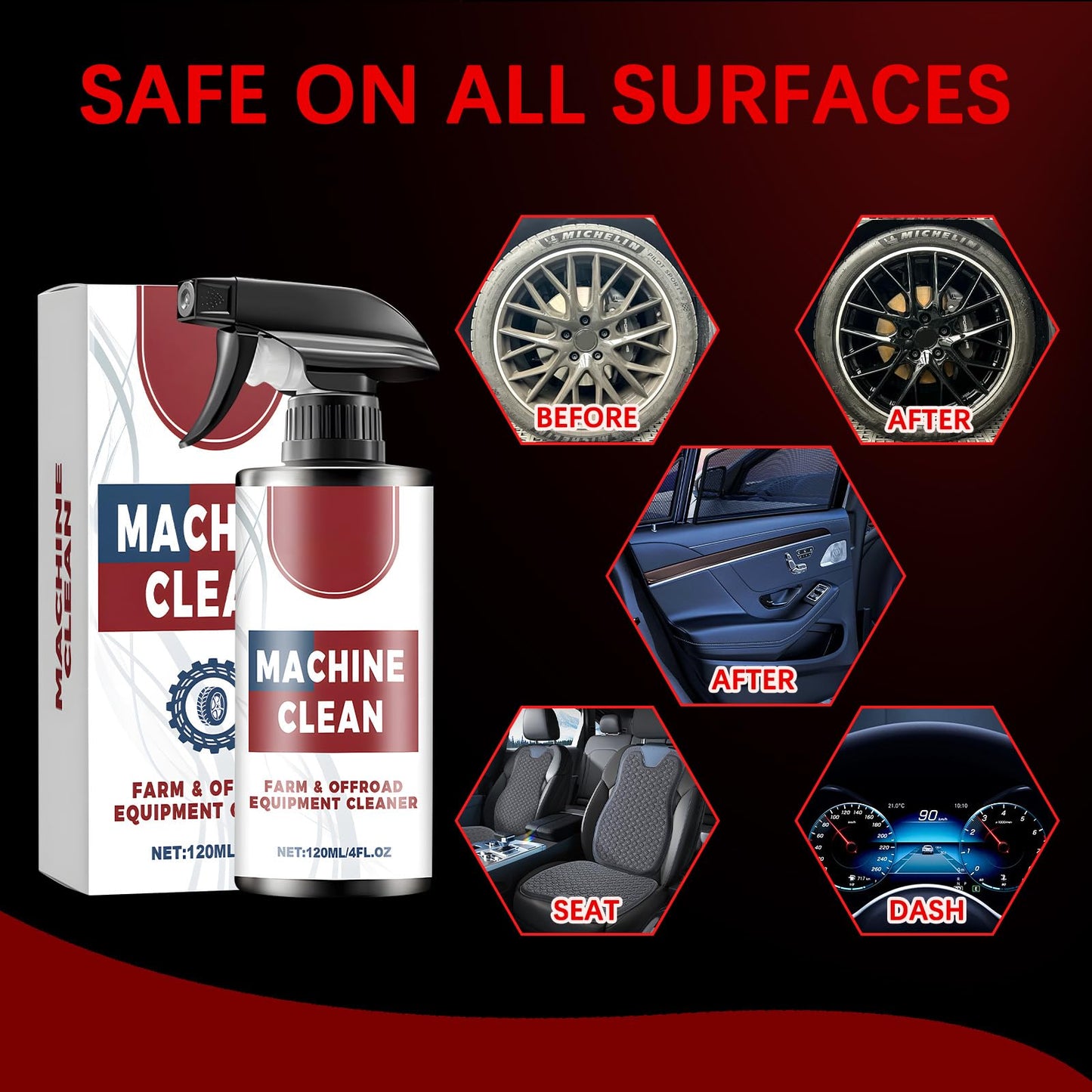 2PC Machine Clean Outdoor All-Purpose Cleaner,Machine clean spray, Heavy-Duty Outdoor All Purpose Cleaning,Car Tire Foam Polish & Refurbishment