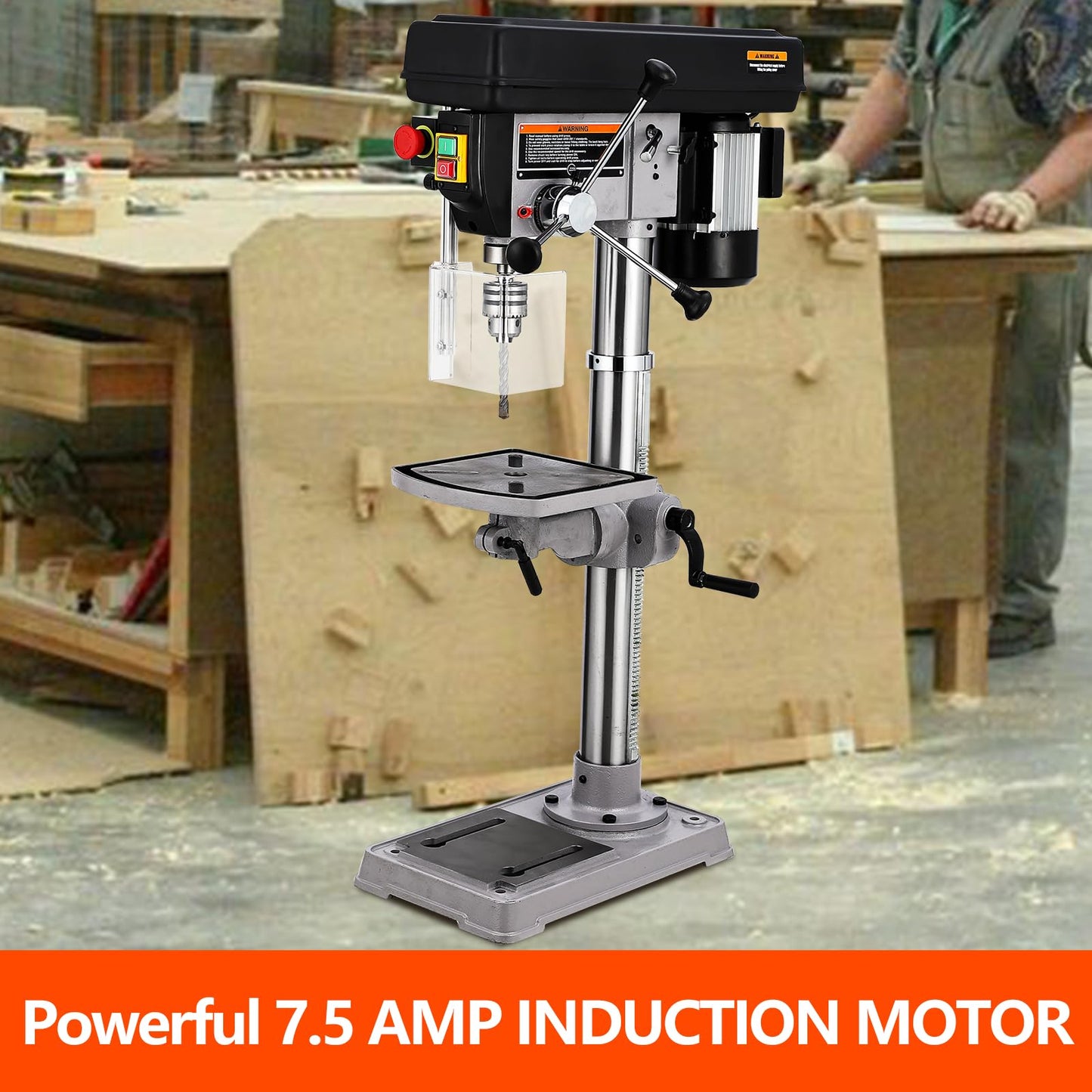 13 in Benchtop Drill Press, 7.5 Amp 120V Pure Copper Motor with Swing-away Safety Guard, 288-3084 RPM Variable Speed, 0-45°Tilting Worktable, Tabletop Drilling Machine for Wood Metal