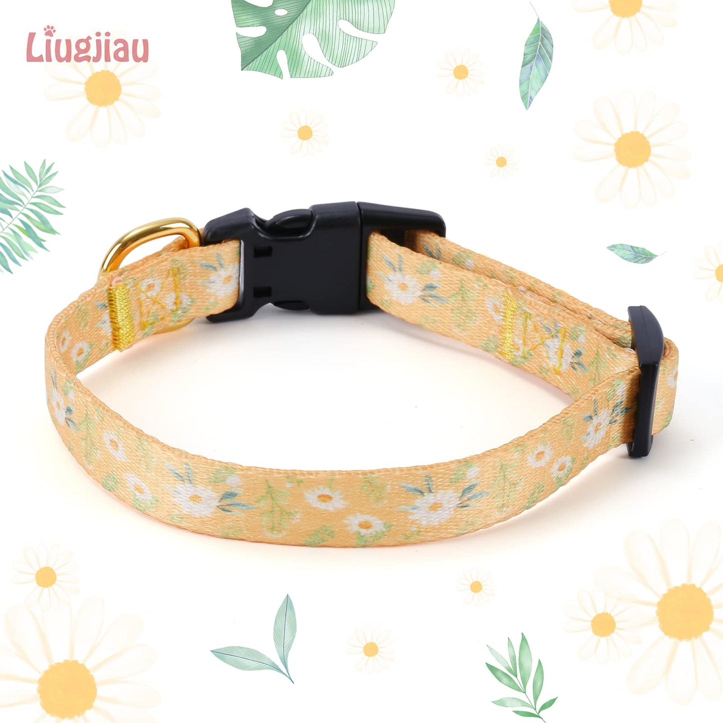 Cotton Handmade Dog Collar for Small Medium Large Dogs,Yellow Daisy with Pendant Cute Dog Collars,Ideal for Girl Dogs Boy Dogs (Medium)