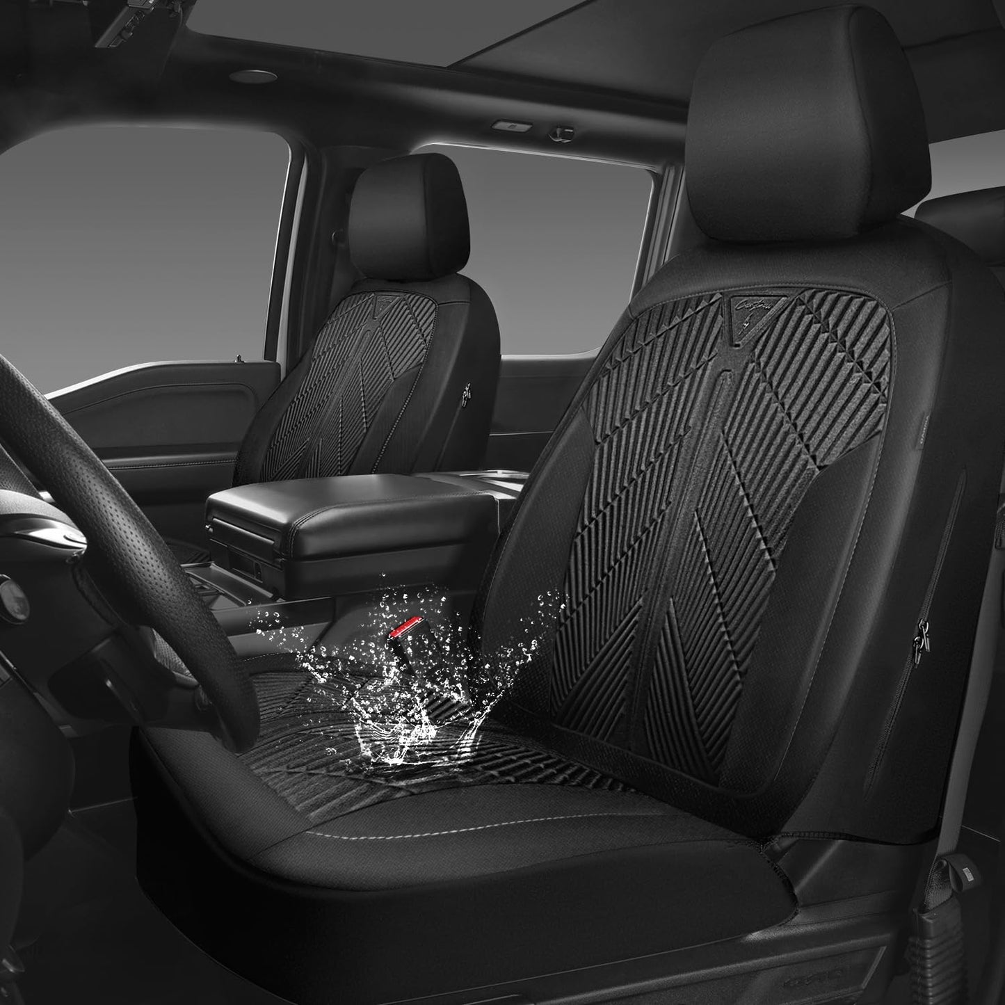 CAR PASS Waterproof Car seat Covers Front Seats Covers Neoprene Wetsuit, All-Weather Non-Slip Durable, Universal Fit for SUV Sedans Trucks Vans Automotive, Armrest Airbag Compatible, Emboss 2 Black