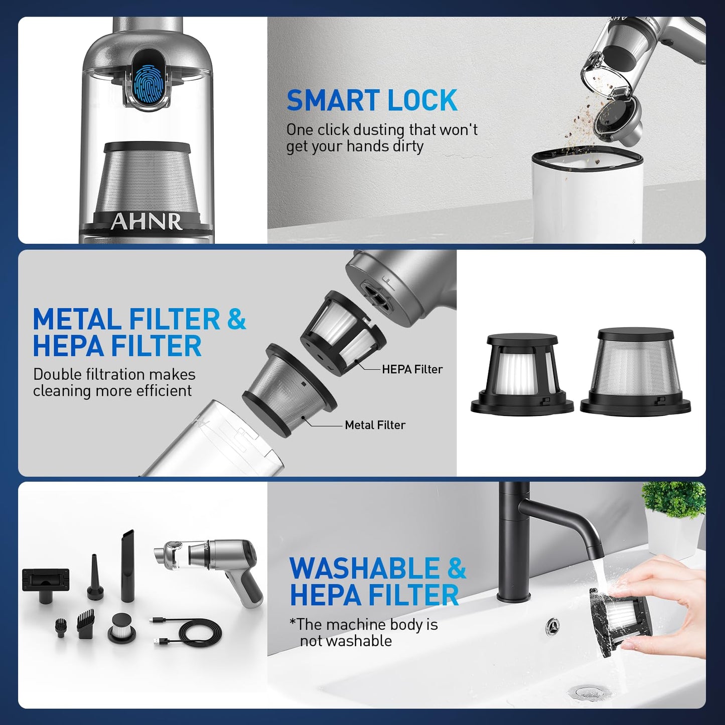 AHNR Handheld Car Vacuum Cleaner Cordless with Brushless Motor, 20000PA High Power Vacuum Cleaner & Air Duster, 3 in 1 Keyboard Portable Mini Hand Held Vacuums Cleaner for Car Home