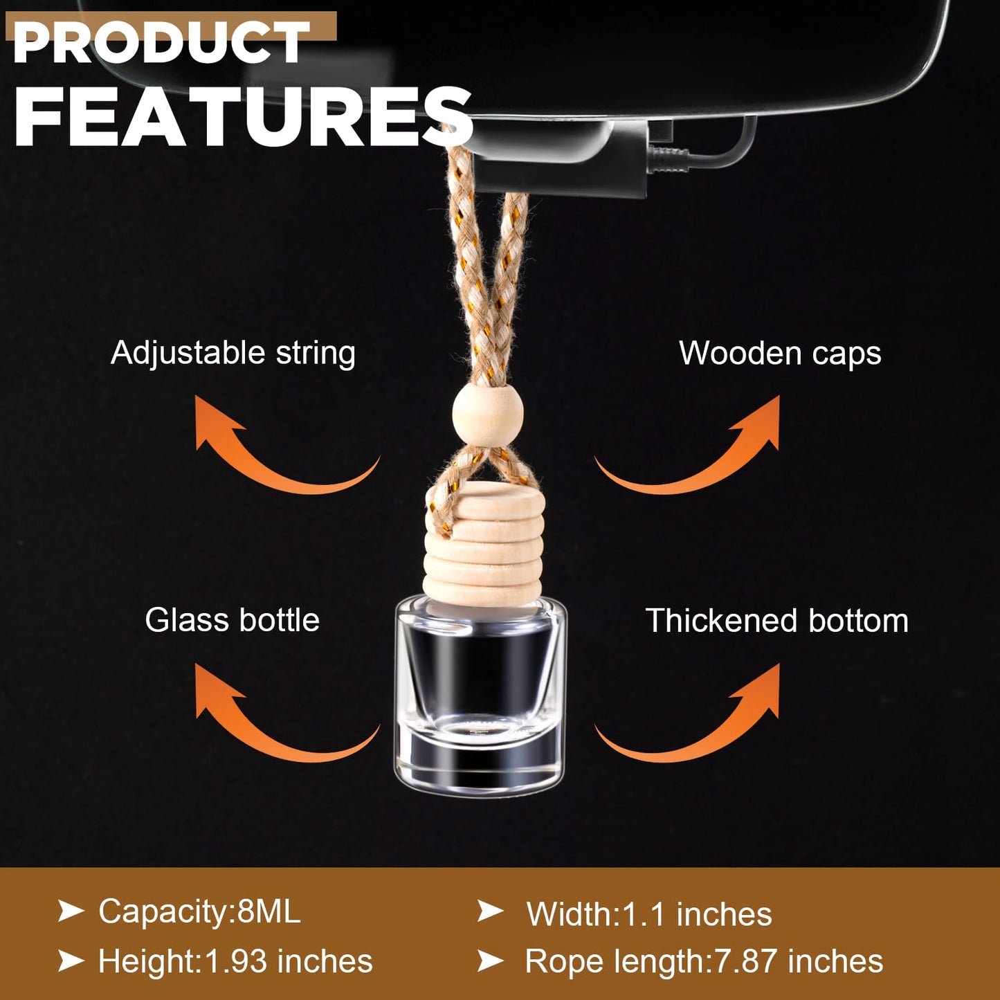 Domensi 600 Pieces Hanging Car Diffuser Air Freshener Bottle Bulk Empty Glass Refillable Perfume Bottles Oil Diffuser Aromatherapy Pendant for Auto Interior Ornaments Decor