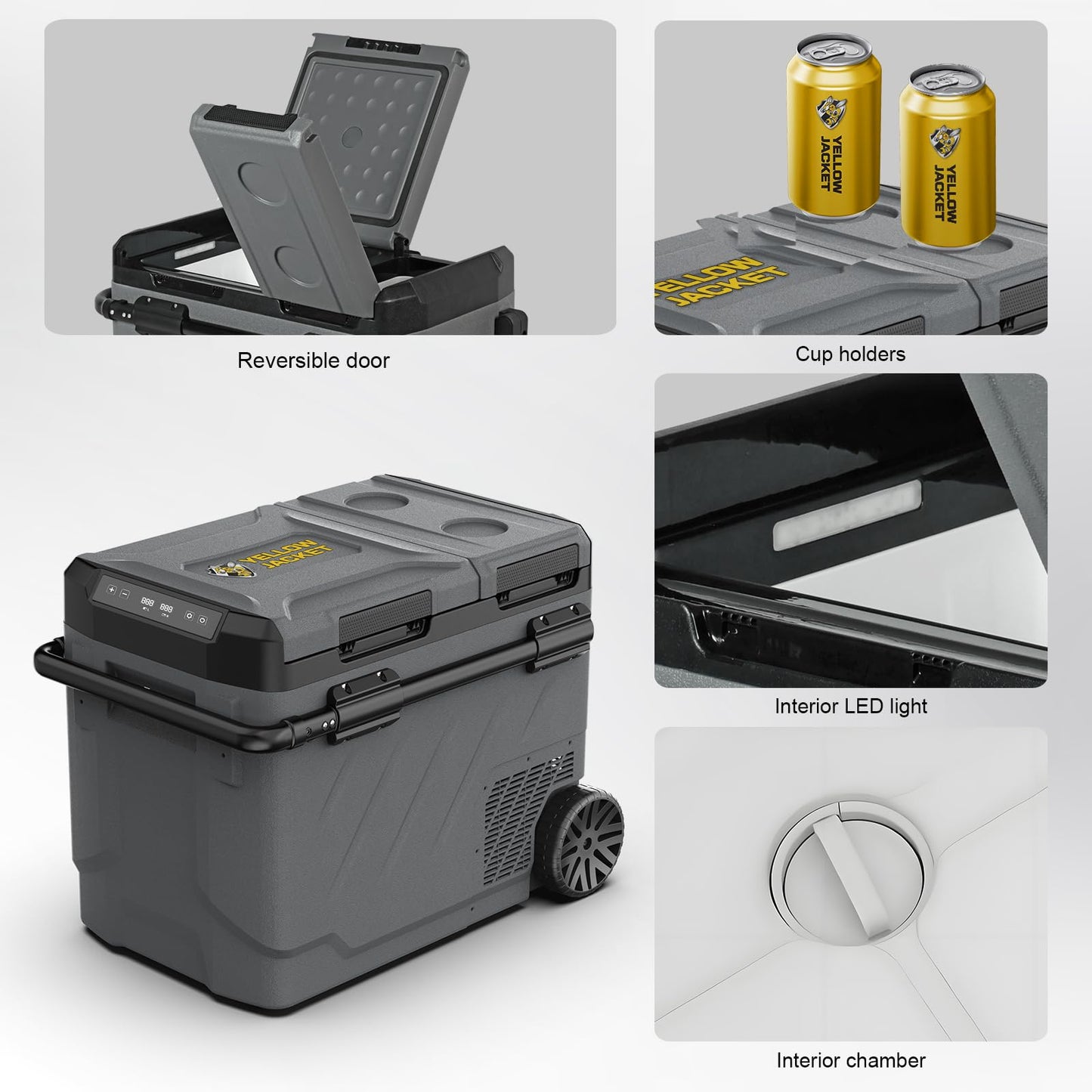 YELLOW JACKET 12v Car Refrigerator, 52-Quart Portable Freezer Electric Cooler with Wheels, 12V Car Fridge for Outdoor Camping Travel,12/24V DC 110~240 Volt AC Refrigerator for Home,RV, Offic