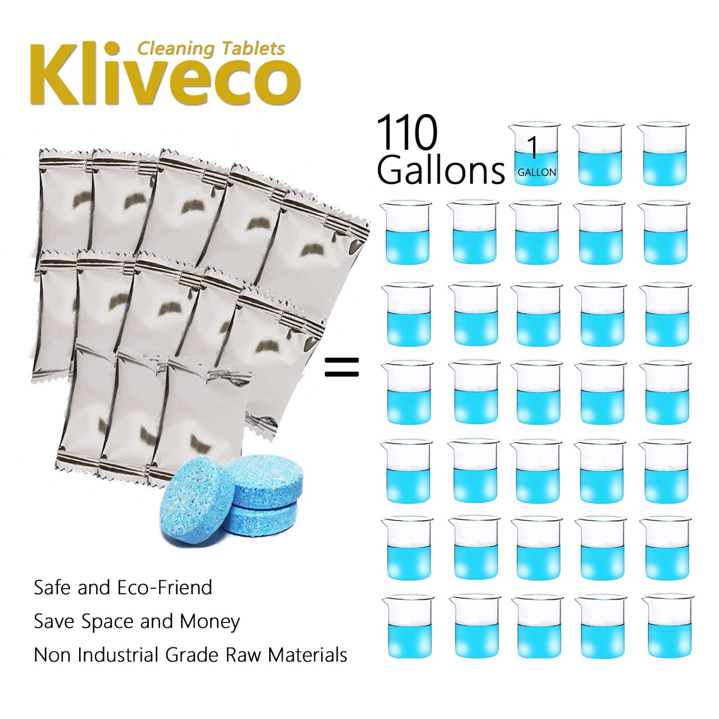 Kliveco 100PCS Car Windshield Washer Fluid Tablets,Windshield Wiper Fluid,1 Pack Makes 105 Gallons,1 Piece Makes 1.05 Gallons(Winter: Use With De-icer or Methanol)