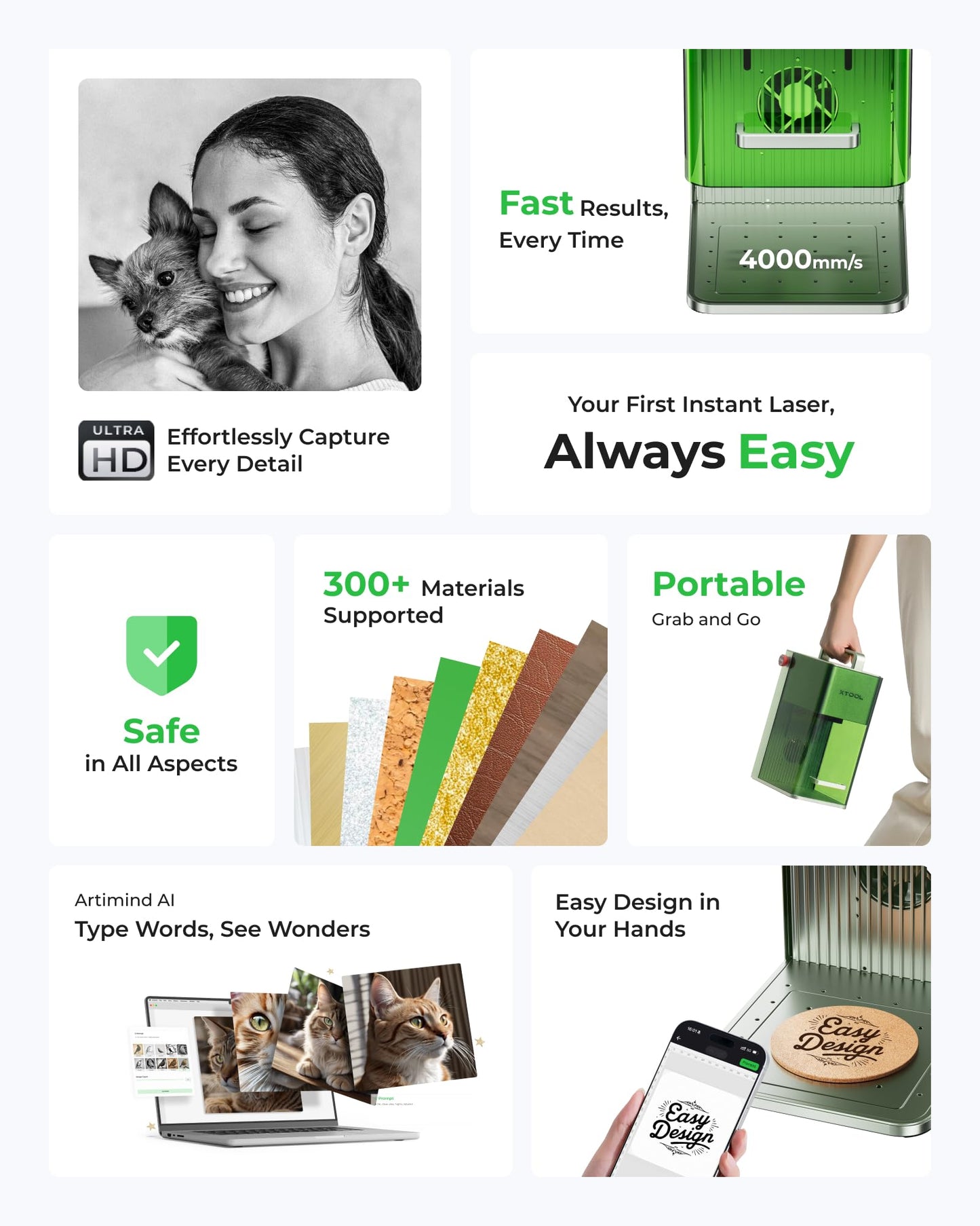 xTool F1 Lite Laser Engraver, 4000mm/s Lightning Speed Portable Laser Engraving Machine, Ultra HD Engraver for Wood, Leather, Acrylic, Glass, and More